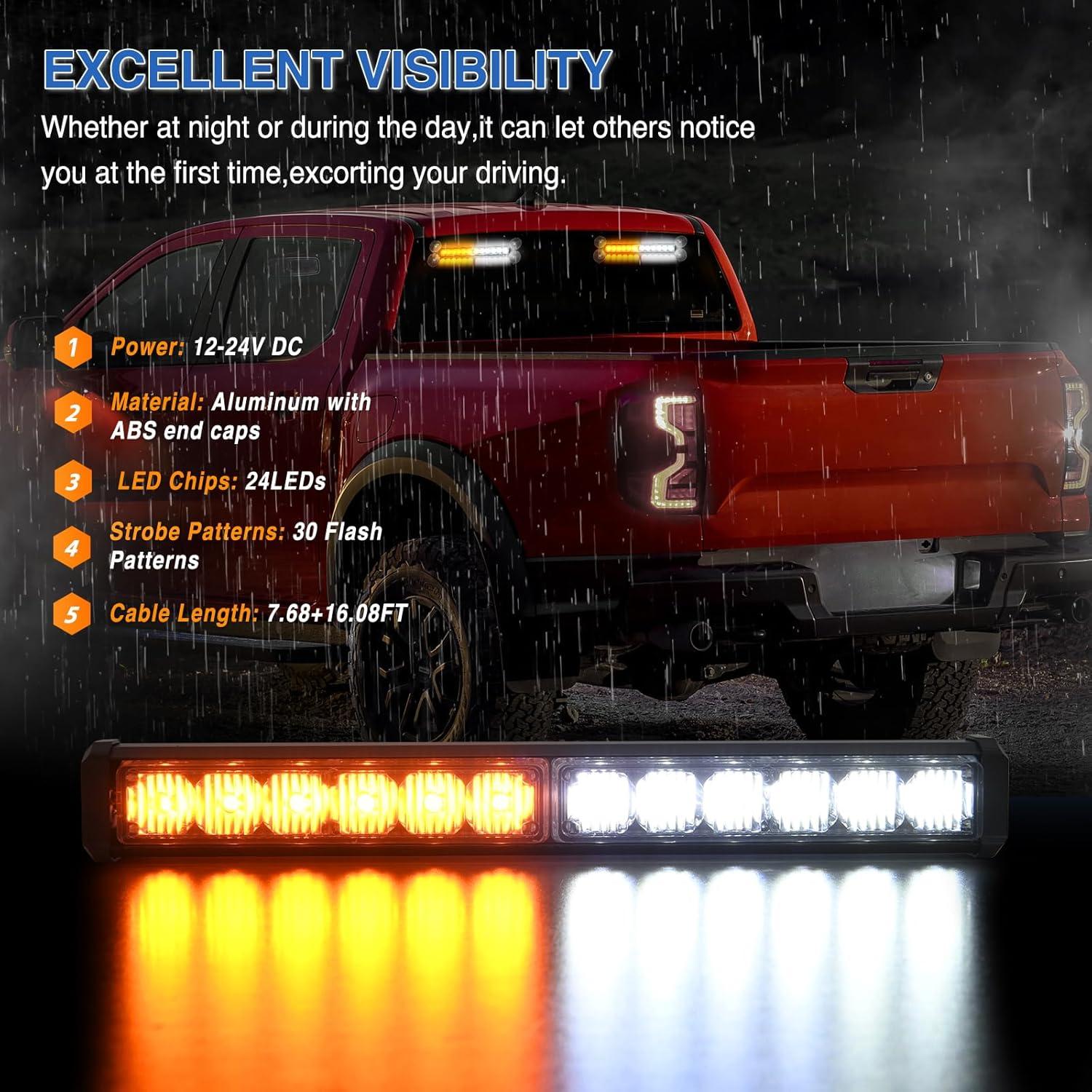 imageNilight 12LED Emergency Strobe Traffic Advisor Light Bar 2 in 1 Purple White Dash Warning Safety Flashing Lights FrontRear Windshield Construction Lights for Trucks Cars Plow Police VehiclesAmber White 24LED