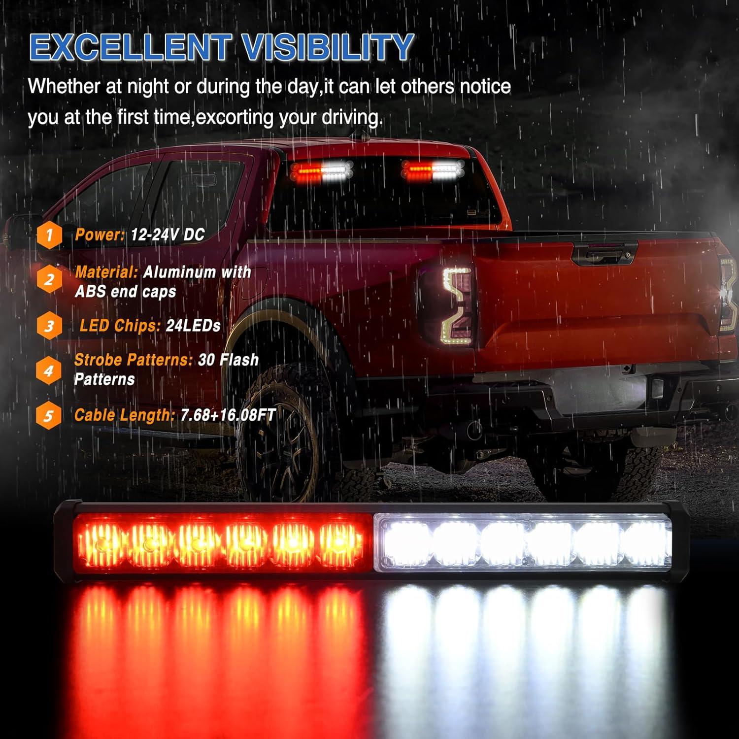 imageNilight 12LED Emergency Strobe Traffic Advisor Light Bar 2 in 1 Purple White Dash Warning Safety Flashing Lights FrontRear Windshield Construction Lights for Trucks Cars Plow Police VehiclesRed White 24LED