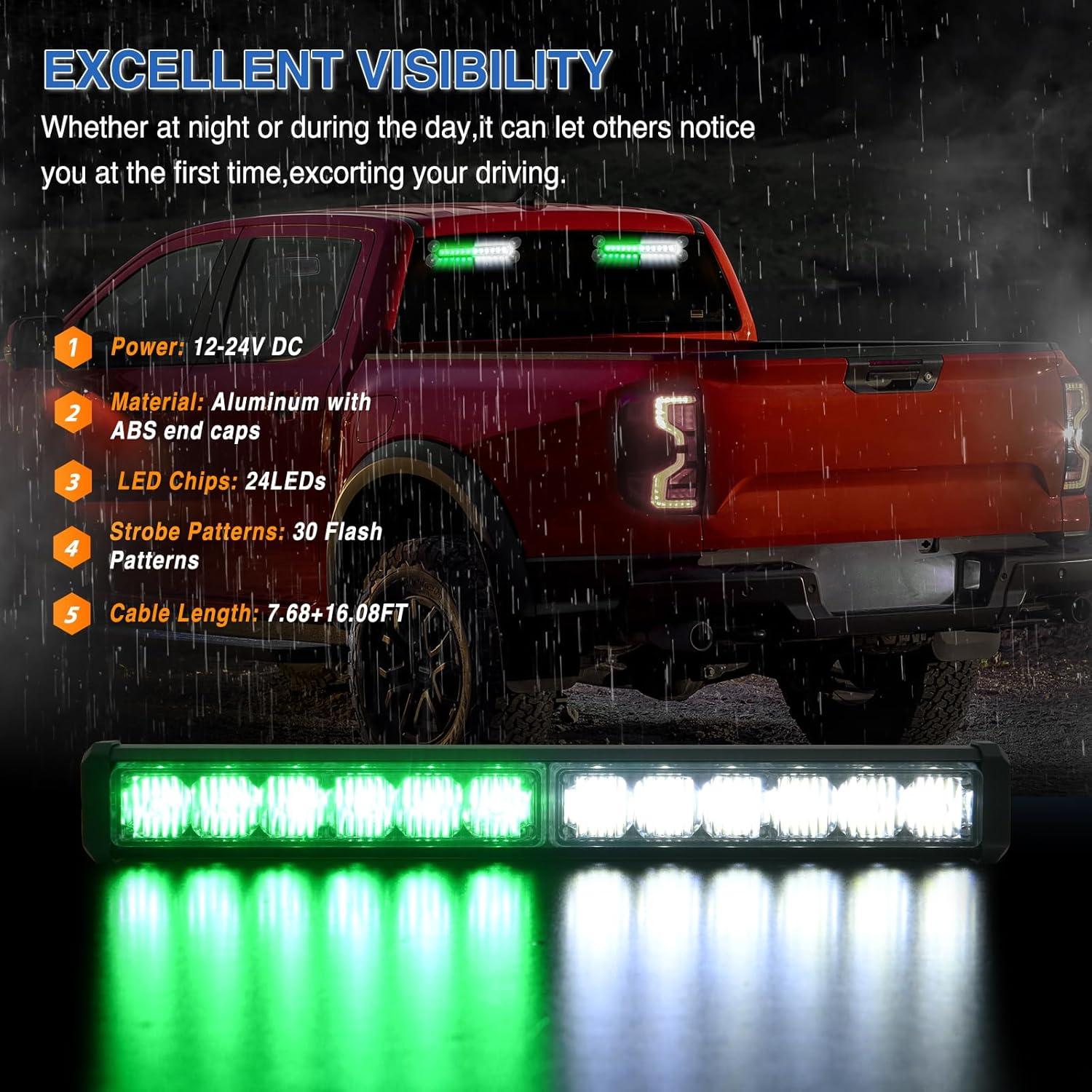 imageNilight 12LED Emergency Strobe Traffic Advisor Light Bar 2 in 1 Purple White Dash Warning Safety Flashing Lights FrontRear Windshield Construction Lights for Trucks Cars Plow Police VehiclesGreen White 24LED