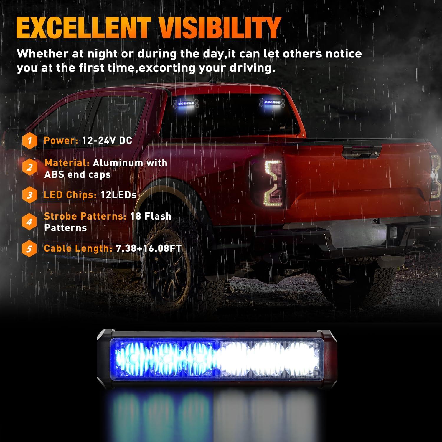 imageNilight 12LED Emergency Strobe Traffic Advisor Light Bar 2 in 1 Purple White Dash Warning Safety Flashing Lights FrontRear Windshield Construction Lights for Trucks Cars Plow Police VehiclesBlue White 12LED