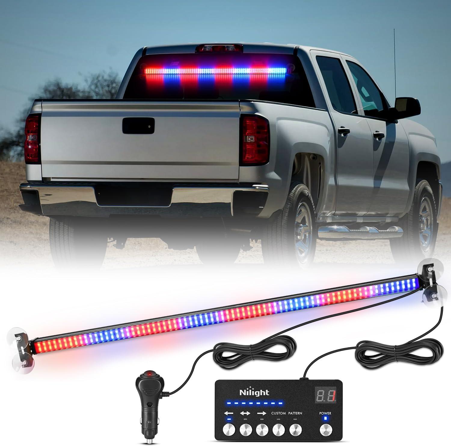imageNilight 144LED Traffic Advisor Strobe Light Bar with Controller Amber Emergency Warning Hazard InteriorFrontRear Windshield Flashing for Cars Plow Trucks Construction VehiclesRed Blue