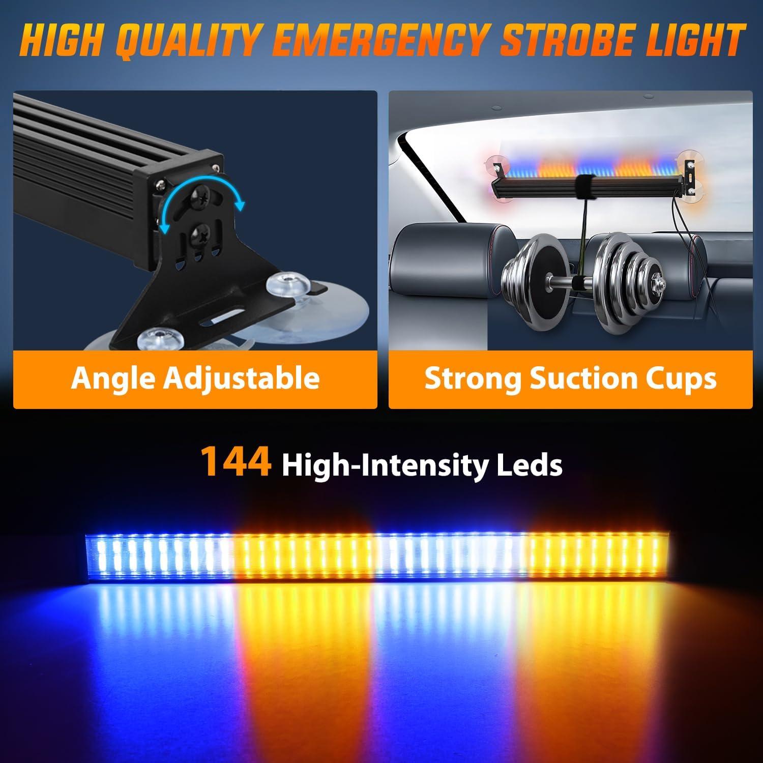 imageNilight 144LED Traffic Advisor Strobe Light Bar with Controller Amber Emergency Warning Hazard InteriorFrontRear Windshield Flashing for Cars Plow Trucks Construction VehiclesAmber Blue
