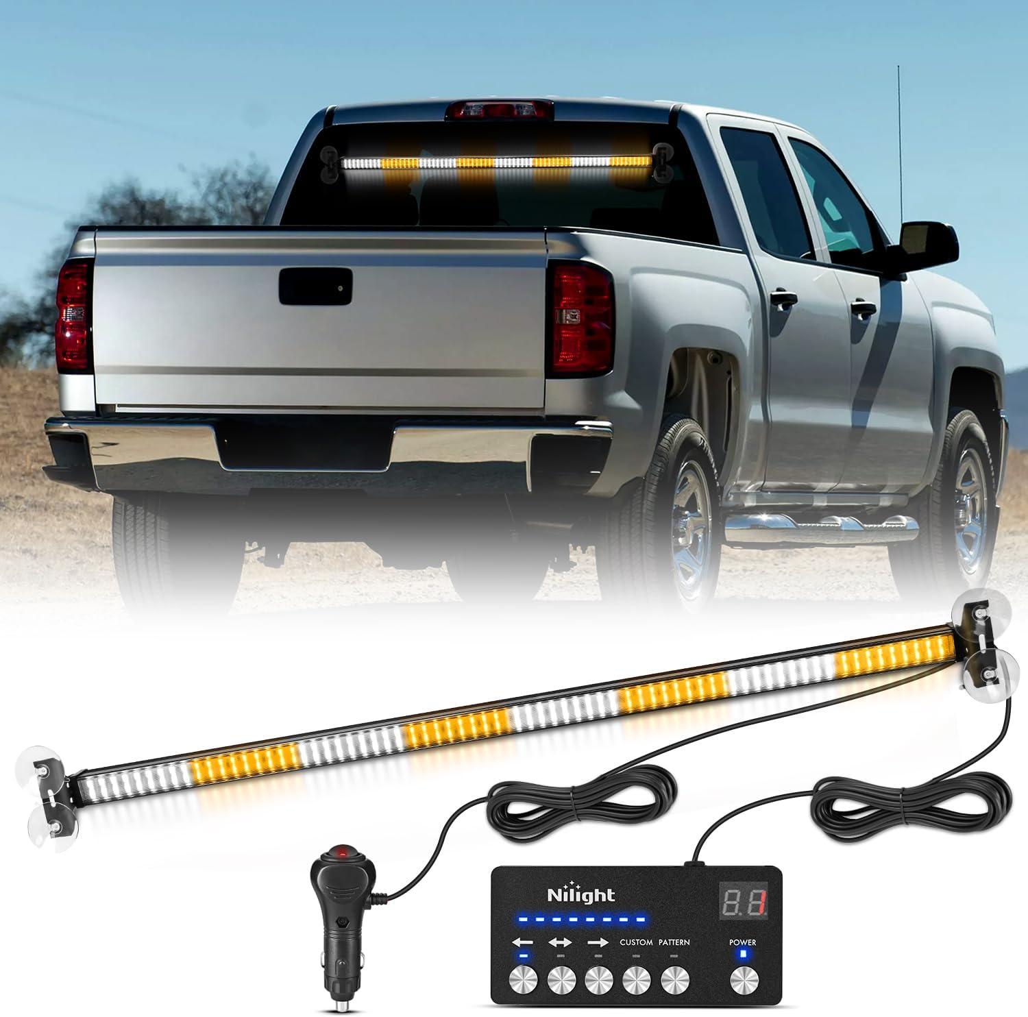 imageNilight 144LED Traffic Advisor Strobe Light Bar with Controller Amber Emergency Warning Hazard InteriorFrontRear Windshield Flashing for Cars Plow Trucks Construction VehiclesAmber White