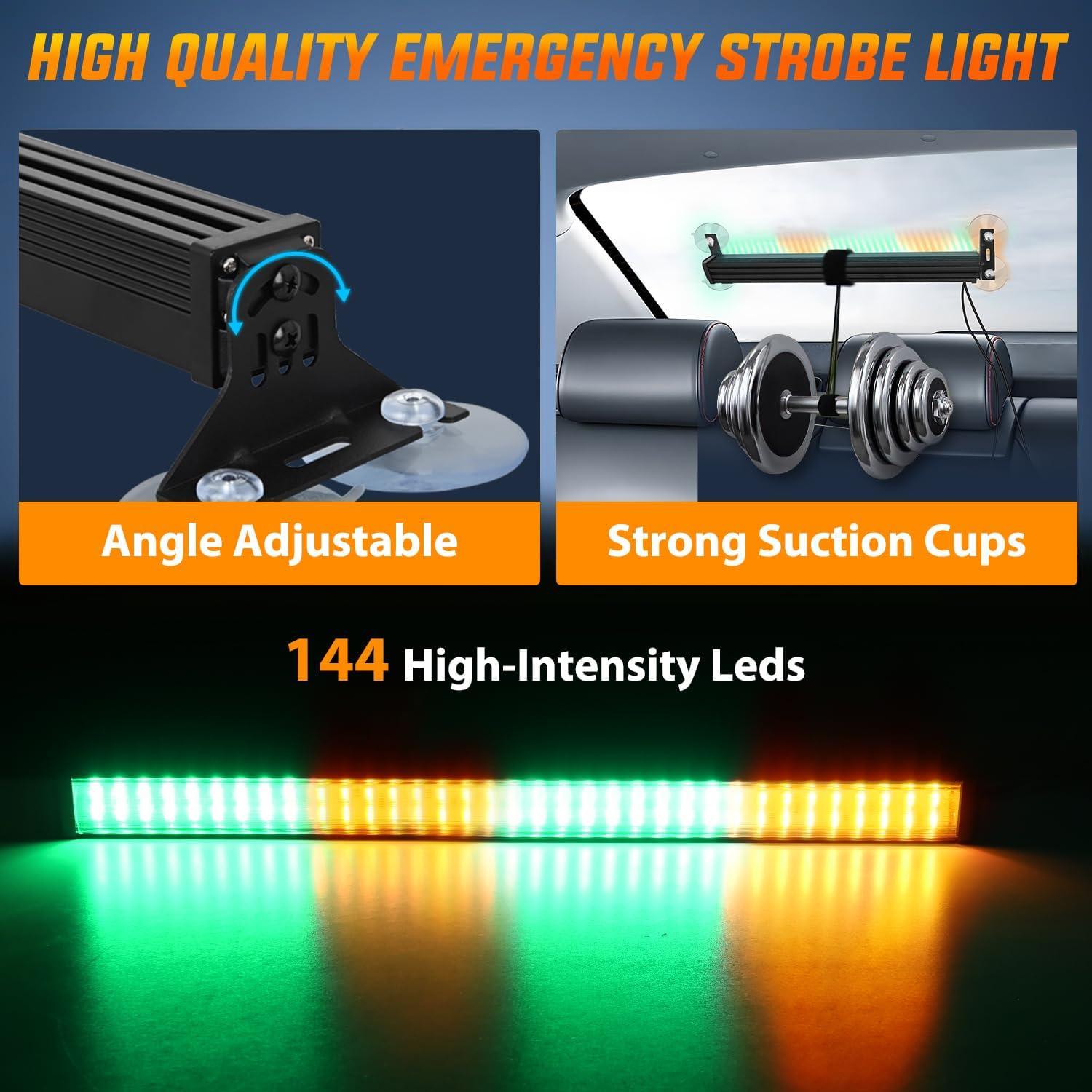 imageNilight 144LED Traffic Advisor Strobe Light Bar with Controller Amber Emergency Warning Hazard InteriorFrontRear Windshield Flashing for Cars Plow Trucks Construction VehiclesAmber Green