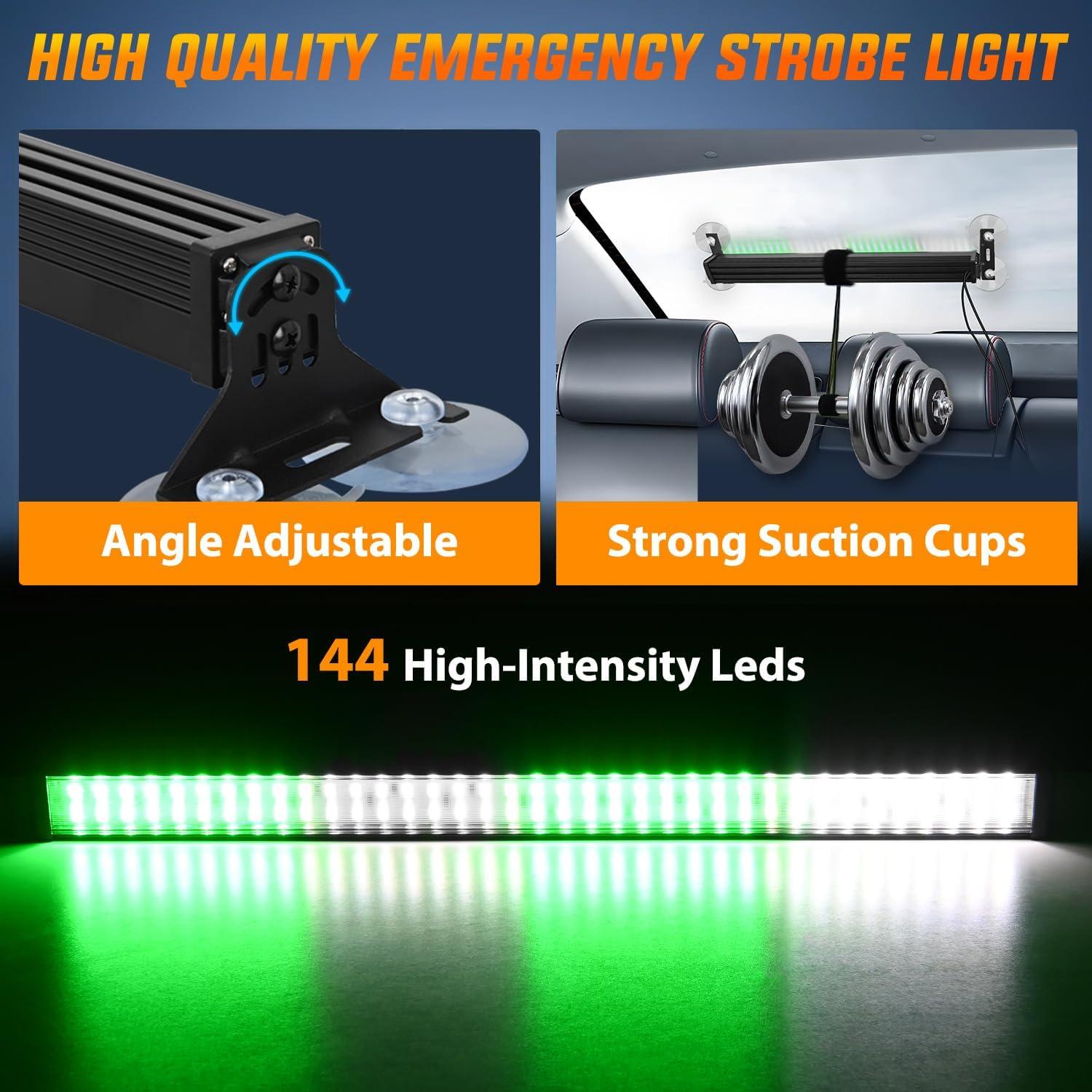 imageNilight 144LED Traffic Advisor Strobe Light Bar with Controller Amber Emergency Warning Hazard InteriorFrontRear Windshield Flashing for Cars Plow Trucks Construction VehiclesGreen White