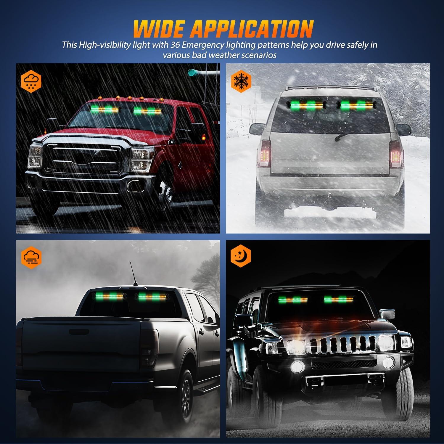 imageNilight 144LED Traffic Advisor Strobe Light Bar with Controller Amber Emergency Warning Hazard InteriorFrontRear Windshield Flashing for Cars Plow Trucks Construction VehiclesAmber Green