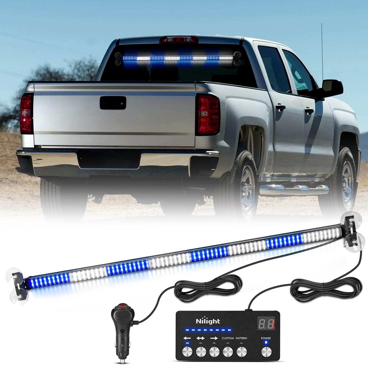 imageNilight 144LED Traffic Advisor Strobe Light Bar with Controller Amber Emergency Warning Hazard InteriorFrontRear Windshield Flashing for Cars Plow Trucks Construction VehiclesBlue White