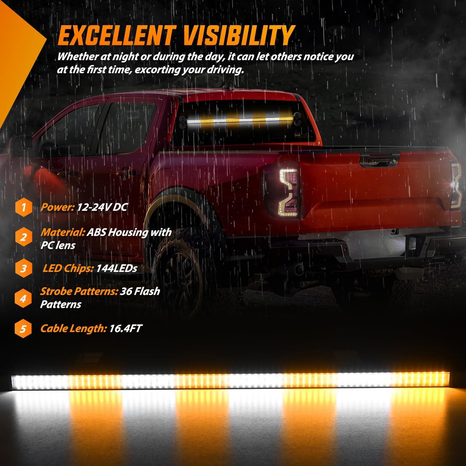 imageNilight 144LED Traffic Advisor Strobe Light Bar with Controller Amber Emergency Warning Hazard InteriorFrontRear Windshield Flashing for Cars Plow Trucks Construction VehiclesAmber White