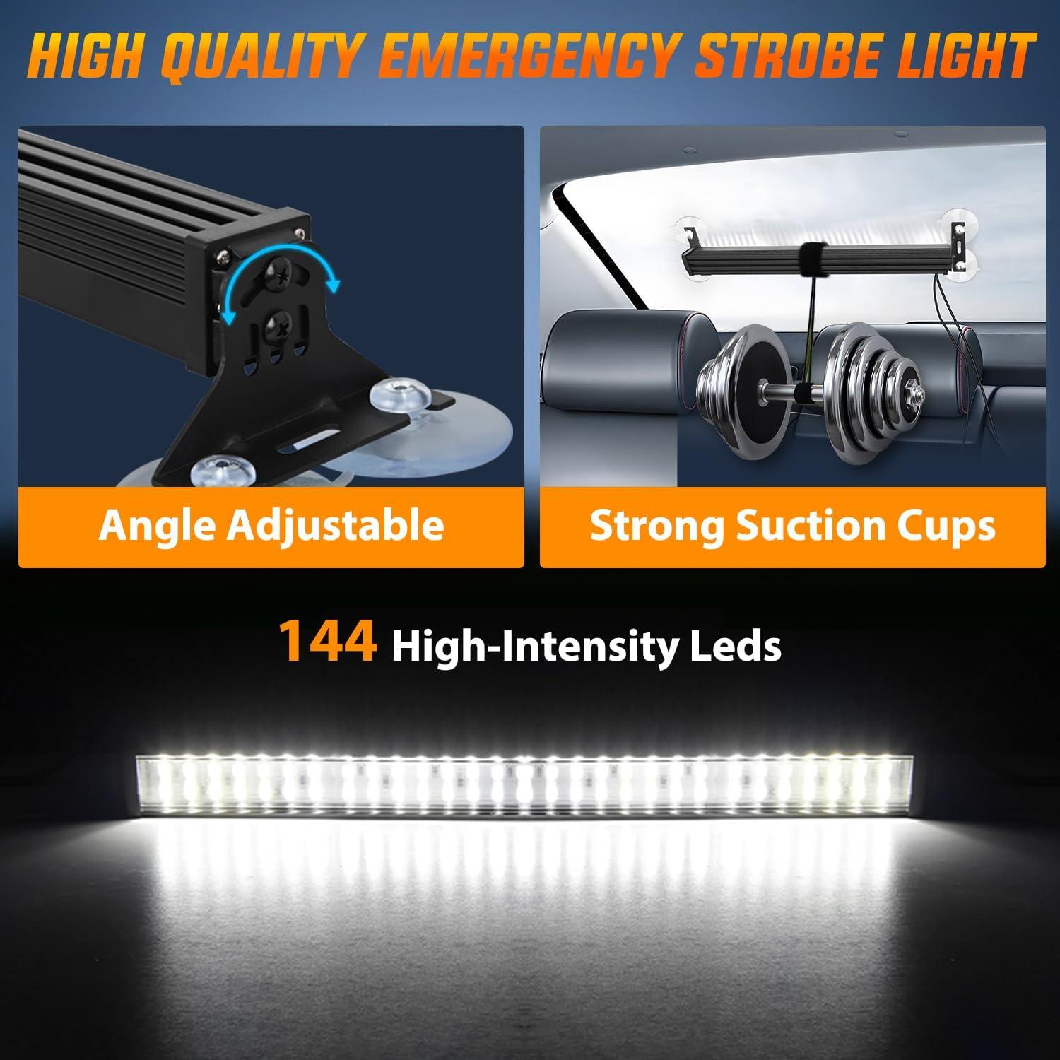 imageNilight 144LED Traffic Advisor Strobe Light Bar with Controller Amber Emergency Warning Hazard InteriorFrontRear Windshield Flashing for Cars Plow Trucks Construction VehiclesWhite
