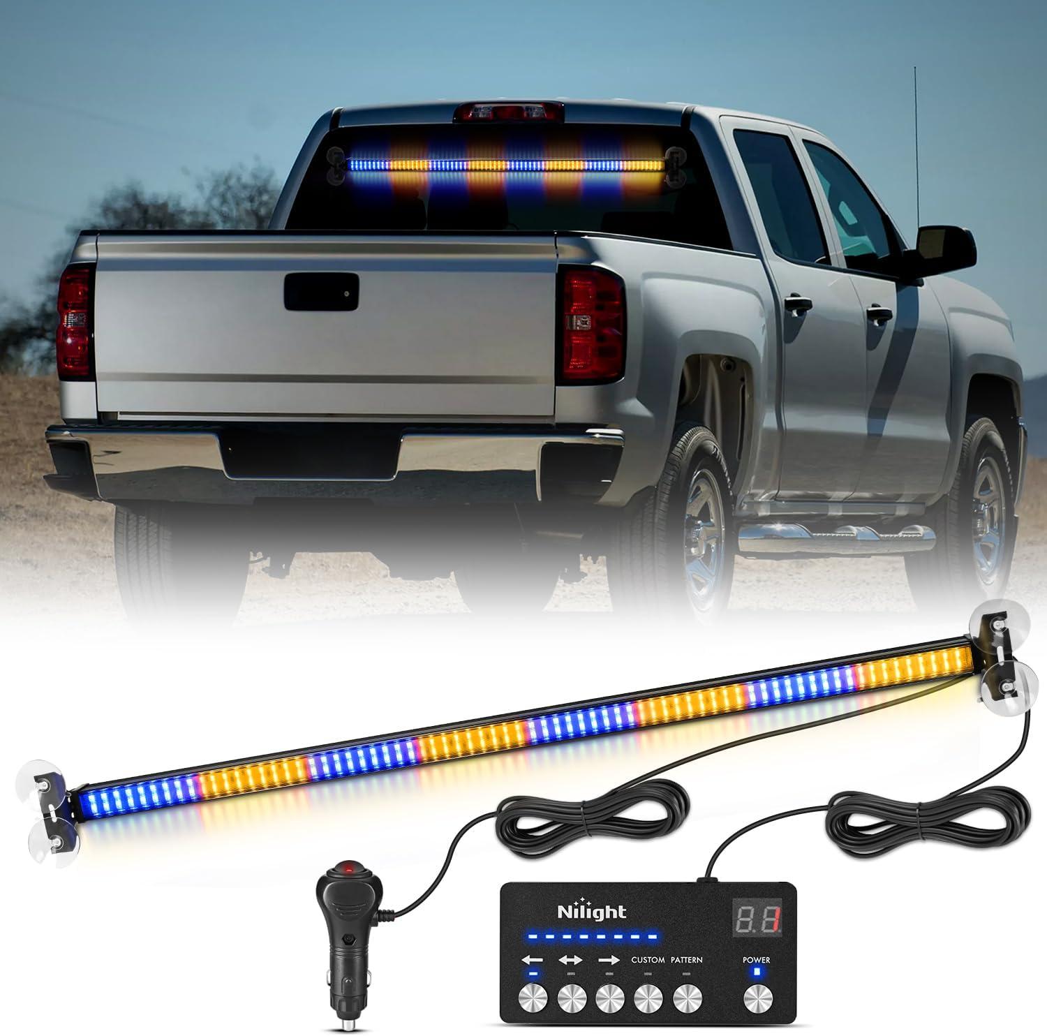 imageNilight 144LED Traffic Advisor Strobe Light Bar with Controller Amber Emergency Warning Hazard InteriorFrontRear Windshield Flashing for Cars Plow Trucks Construction VehiclesAmber Blue