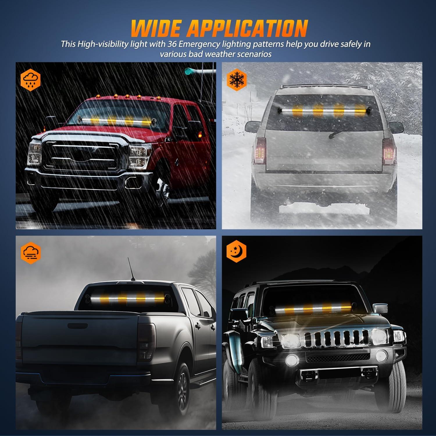 imageNilight 144LED Traffic Advisor Strobe Light Bar with Controller Amber Emergency Warning Hazard InteriorFrontRear Windshield Flashing for Cars Plow Trucks Construction VehiclesAmber White