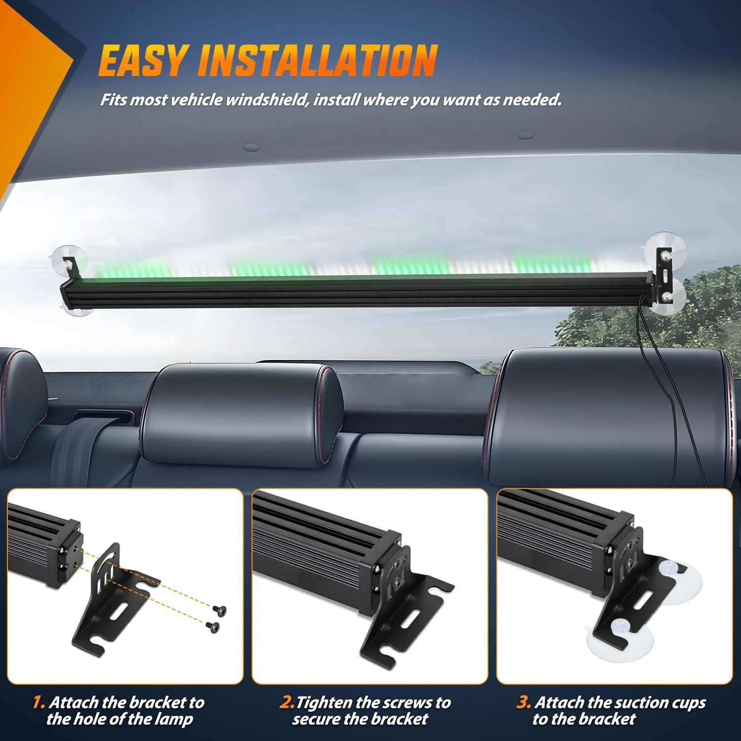 imageNilight 144LED Traffic Advisor Strobe Light Bar with Controller Amber Emergency Warning Hazard InteriorFrontRear Windshield Flashing for Cars Plow Trucks Construction VehiclesGreen White