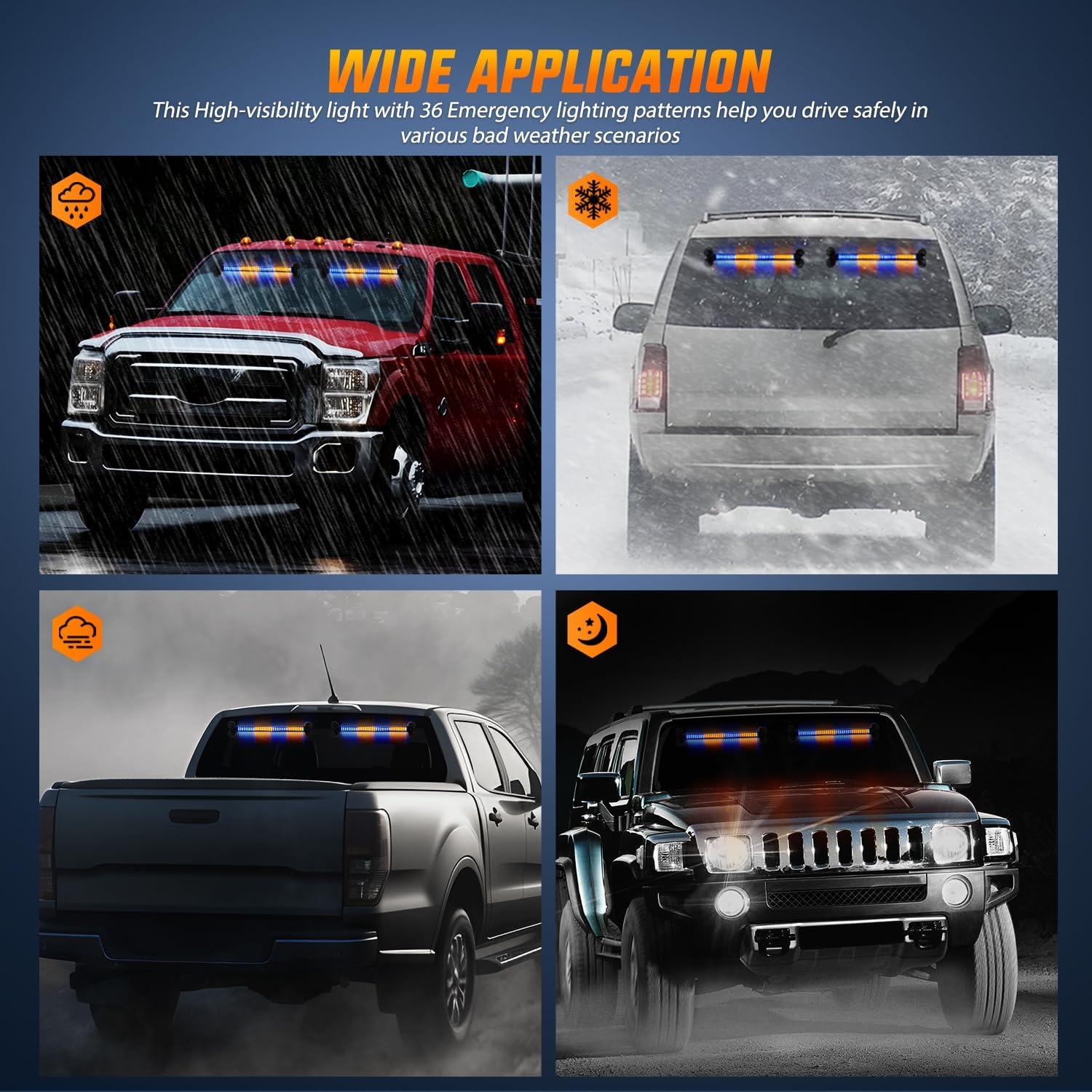 imageNilight 144LED Traffic Advisor Strobe Light Bar with Controller Amber Emergency Warning Hazard InteriorFrontRear Windshield Flashing for Cars Plow Trucks Construction VehiclesAmber Blue