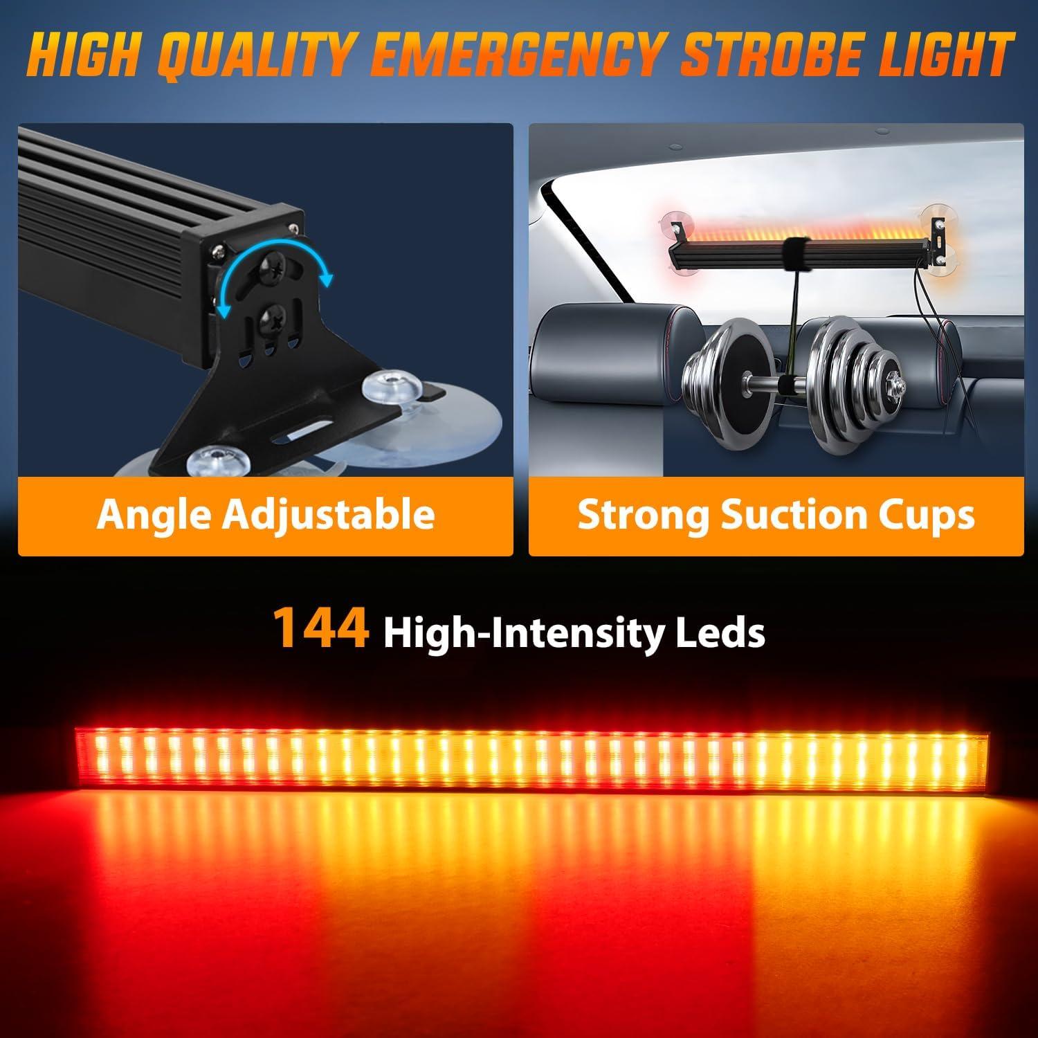 imageNilight 144LED Traffic Advisor Strobe Light Bar with Controller Amber Emergency Warning Hazard InteriorFrontRear Windshield Flashing for Cars Plow Trucks Construction VehiclesAmber Red
