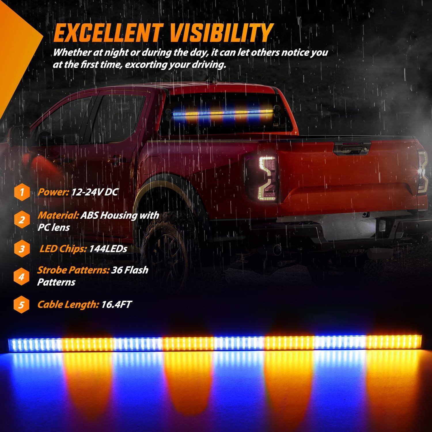 imageNilight 144LED Traffic Advisor Strobe Light Bar with Controller Amber Emergency Warning Hazard InteriorFrontRear Windshield Flashing for Cars Plow Trucks Construction VehiclesAmber Blue
