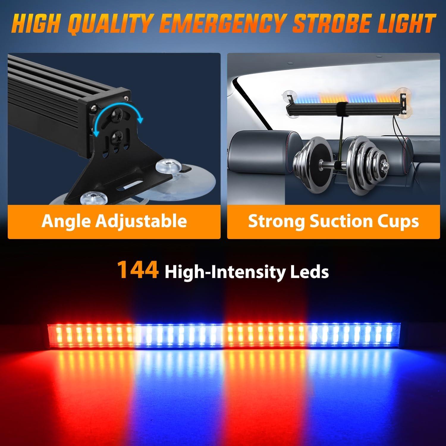 imageNilight 144LED Traffic Advisor Strobe Light Bar with Controller Amber Emergency Warning Hazard InteriorFrontRear Windshield Flashing for Cars Plow Trucks Construction VehiclesRed Blue