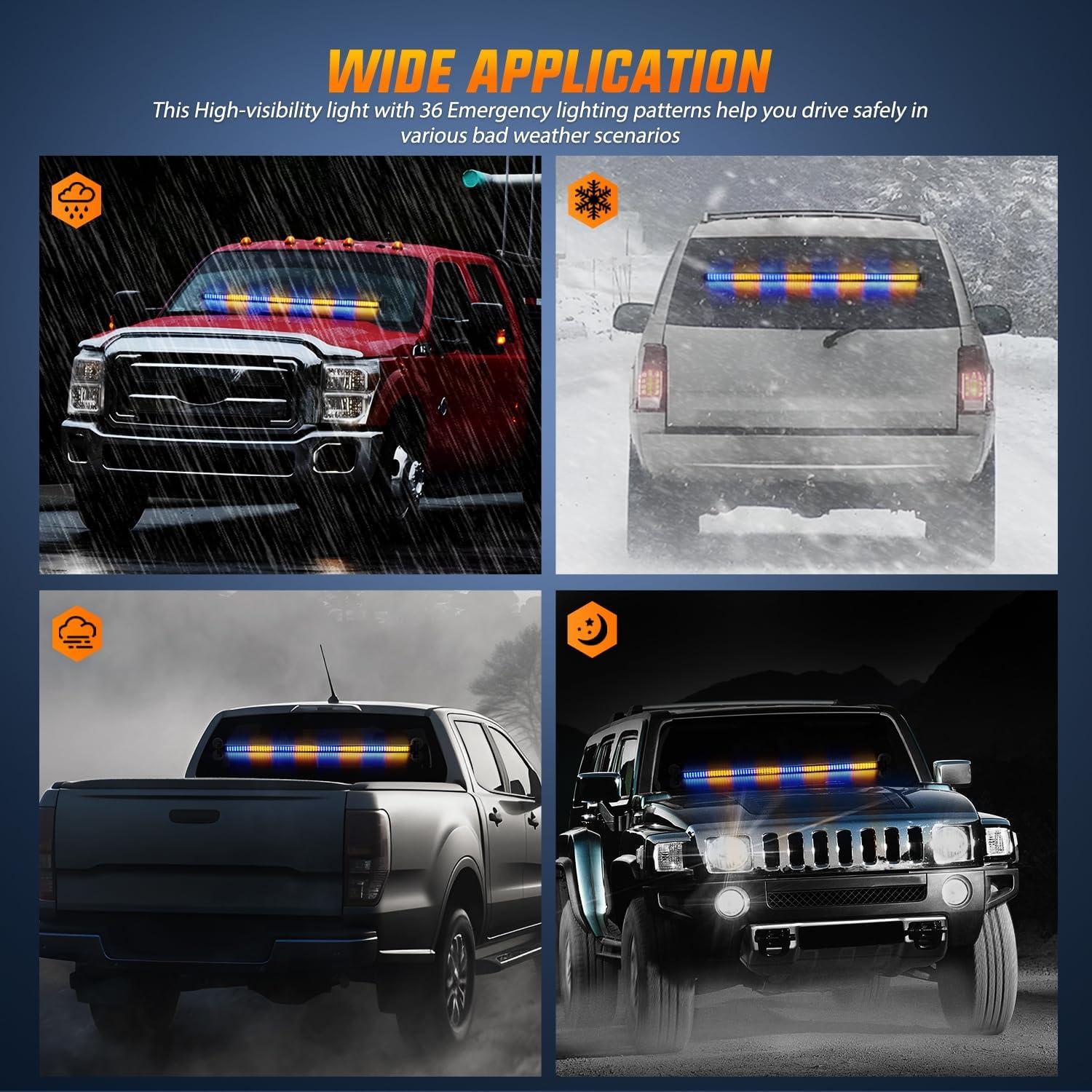 imageNilight 144LED Traffic Advisor Strobe Light Bar with Controller Amber Emergency Warning Hazard InteriorFrontRear Windshield Flashing for Cars Plow Trucks Construction VehiclesAmber Blue