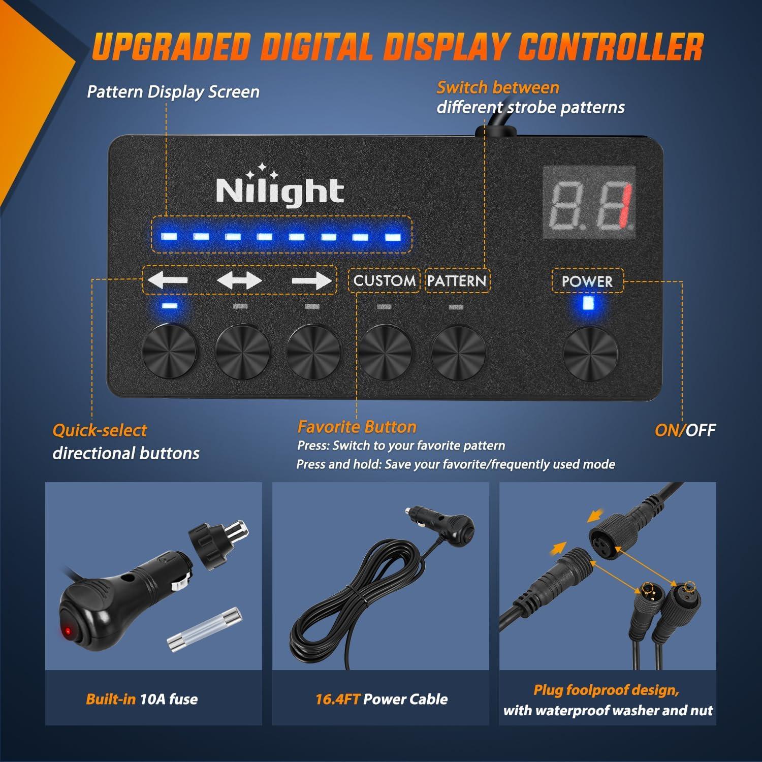 imageNilight 144LED Traffic Advisor Strobe Light Bar with Controller Amber Emergency Warning Hazard InteriorFrontRear Windshield Flashing for Cars Plow Trucks Construction VehiclesRed White