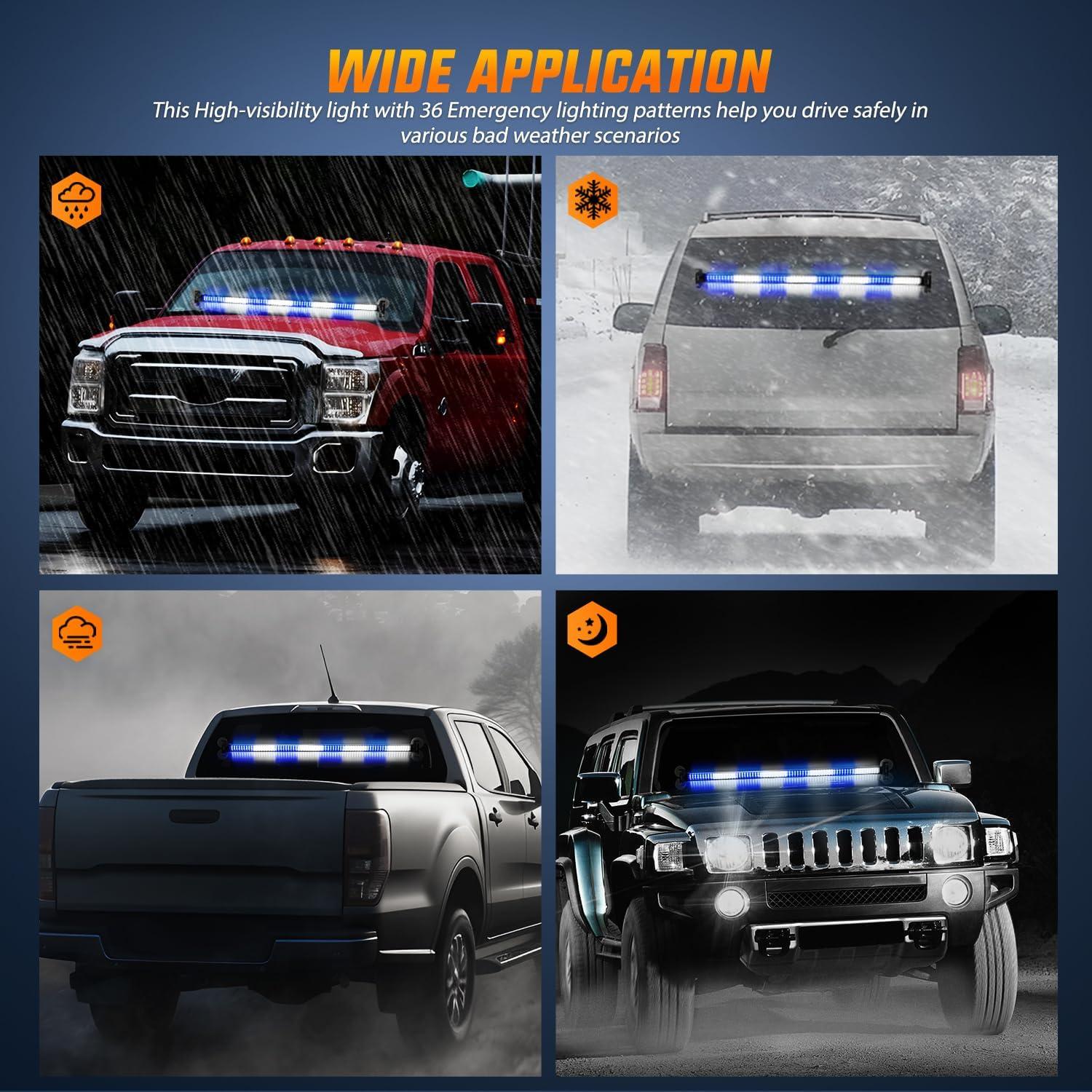 imageNilight 144LED Traffic Advisor Strobe Light Bar with Controller Amber Emergency Warning Hazard InteriorFrontRear Windshield Flashing for Cars Plow Trucks Construction VehiclesBlue White