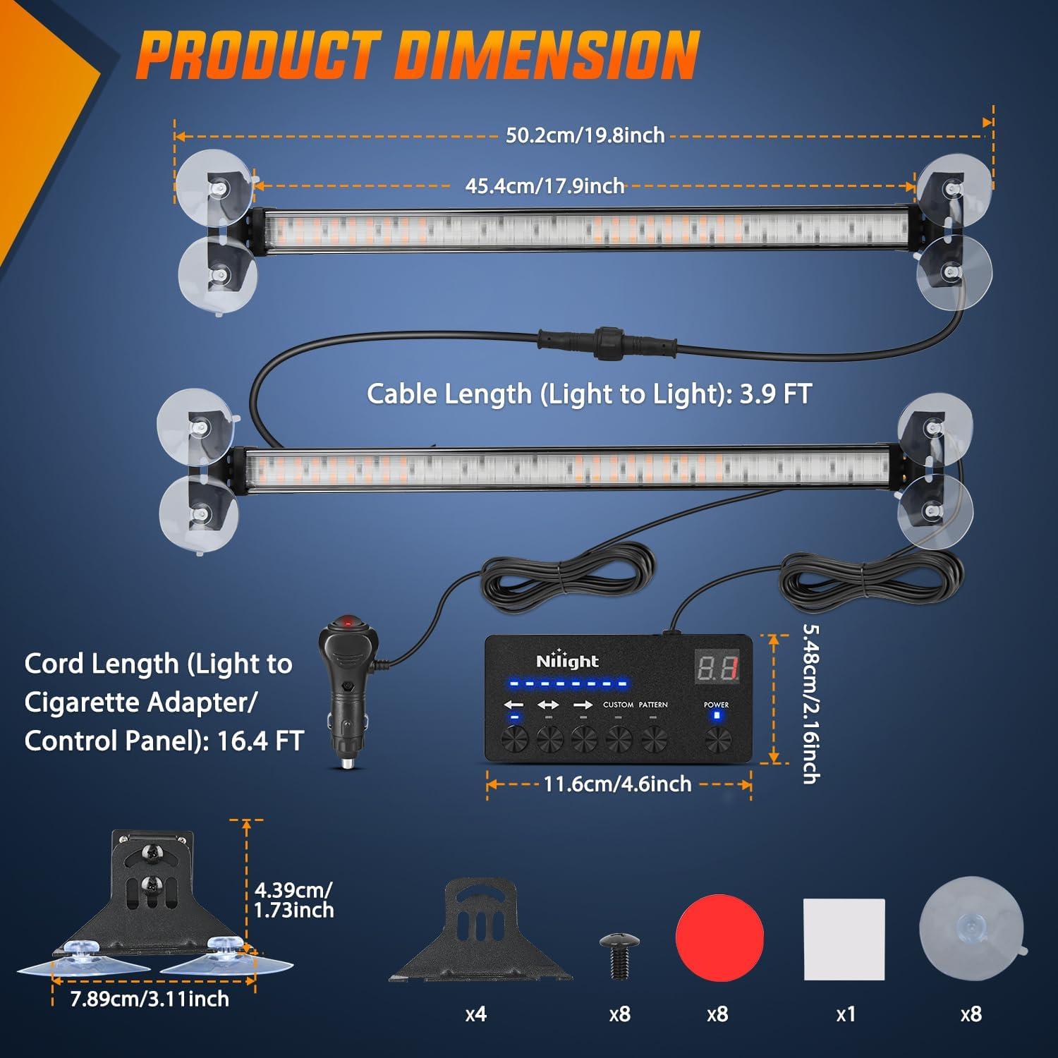 imageNilight 144LED Traffic Advisor Strobe Light Bar with Controller Amber Emergency Warning Hazard InteriorFrontRear Windshield Flashing for Cars Plow Trucks Construction VehiclesAmber Green