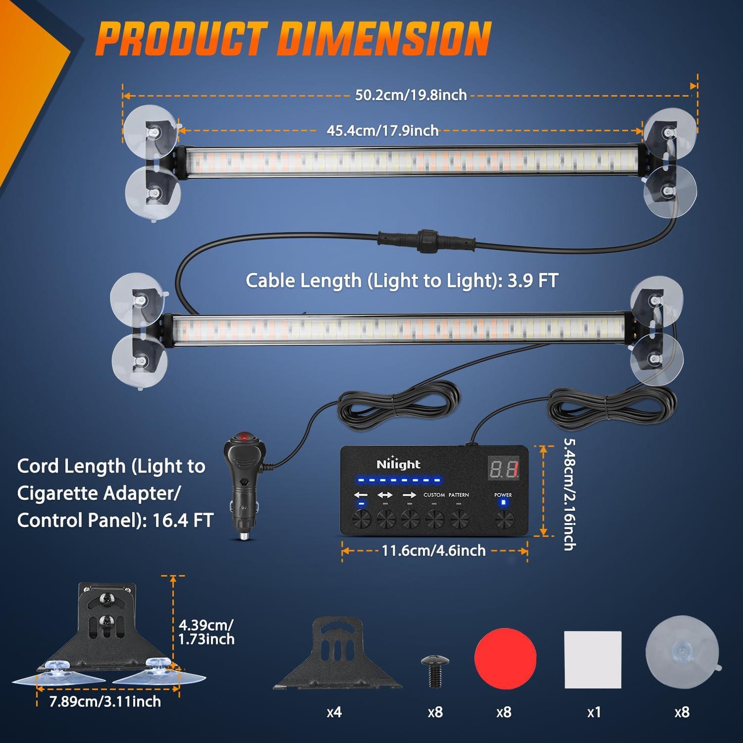 imageNilight 144LED Traffic Advisor Strobe Light Bar with Controller Amber Emergency Warning Hazard InteriorFrontRear Windshield Flashing for Cars Plow Trucks Construction VehiclesBlue