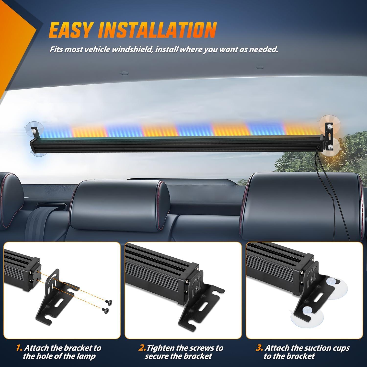 imageNilight 144LED Traffic Advisor Strobe Light Bar with Controller Amber Emergency Warning Hazard InteriorFrontRear Windshield Flashing for Cars Plow Trucks Construction VehiclesAmber Blue
