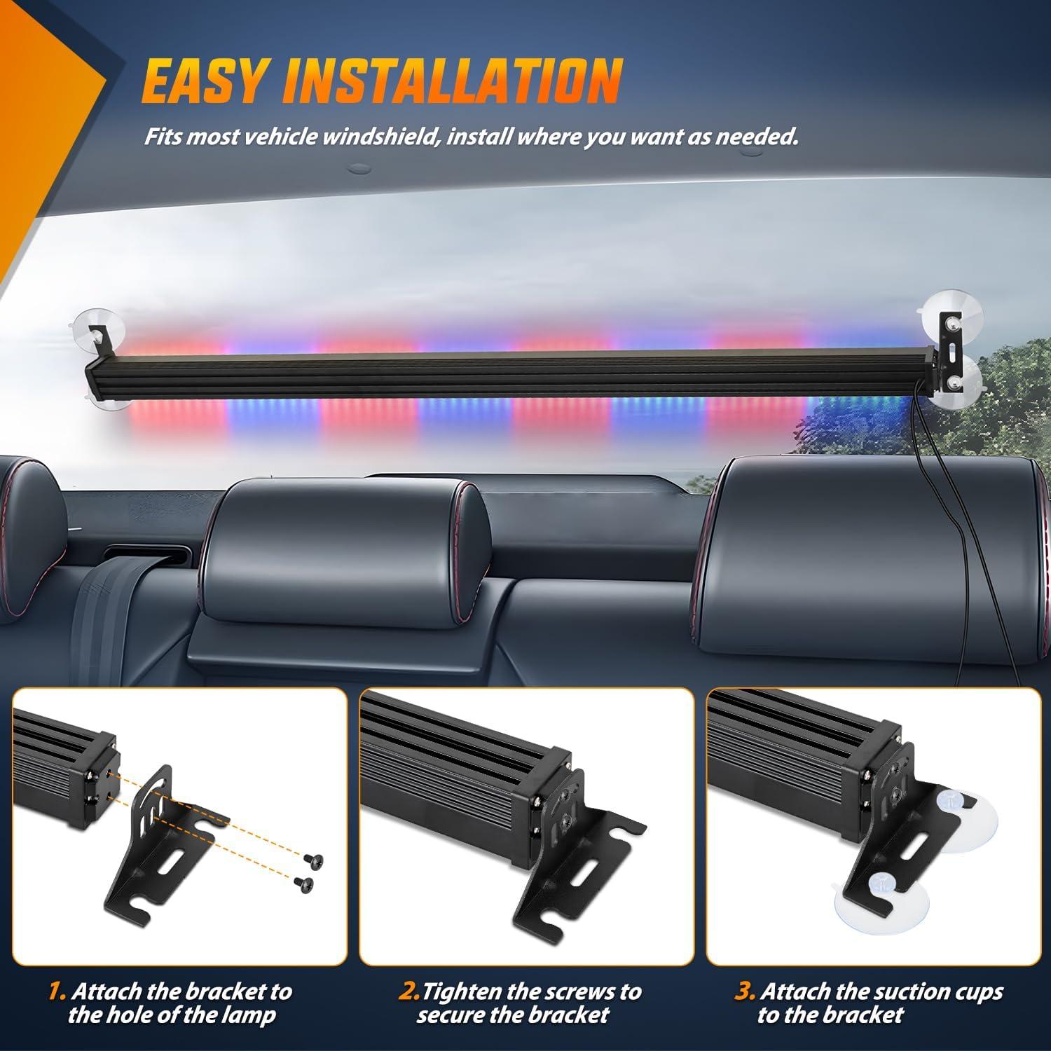 imageNilight 144LED Traffic Advisor Strobe Light Bar with Controller Amber Emergency Warning Hazard InteriorFrontRear Windshield Flashing for Cars Plow Trucks Construction VehiclesRed Blue