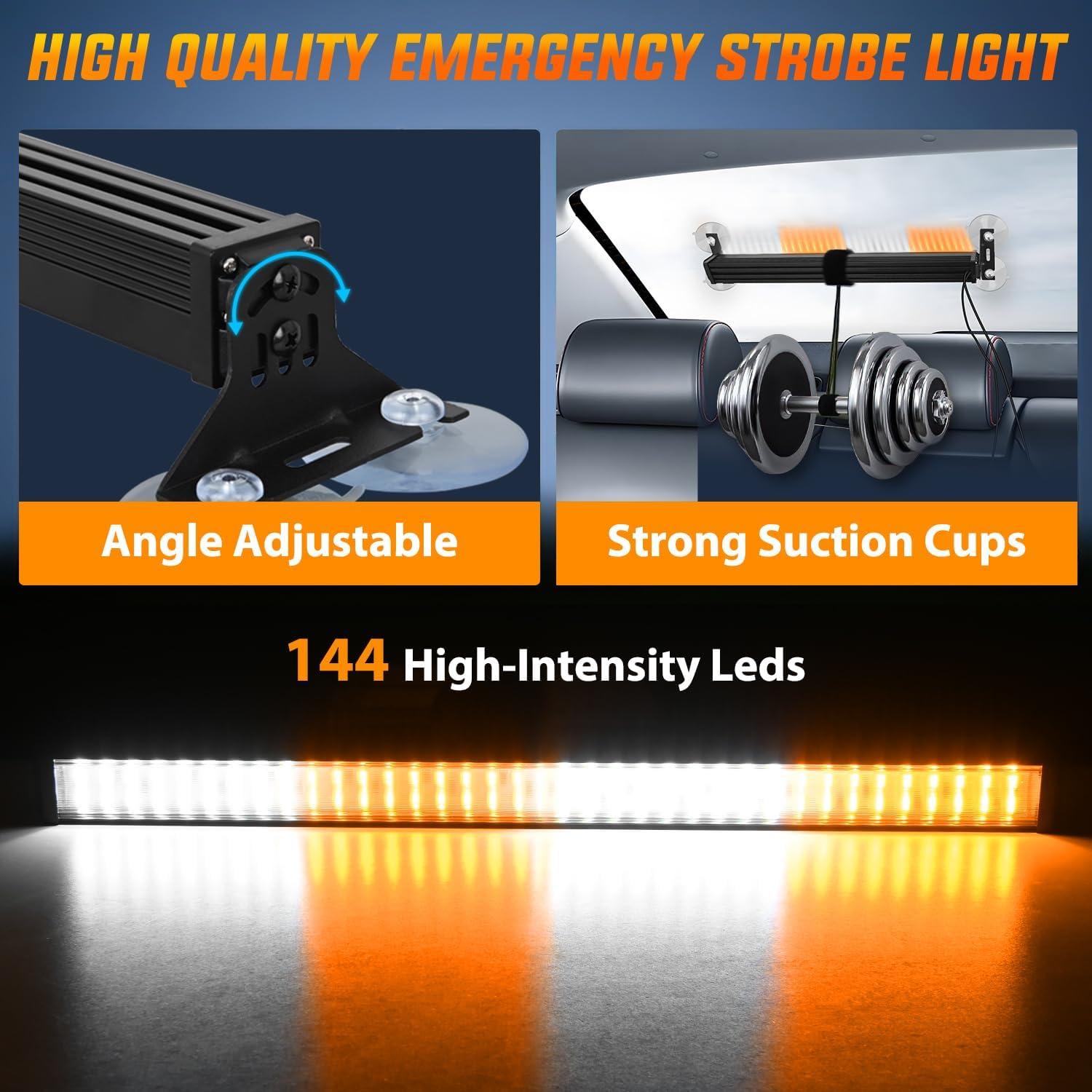 imageNilight 144LED Traffic Advisor Strobe Light Bar with Controller Amber Emergency Warning Hazard InteriorFrontRear Windshield Flashing for Cars Plow Trucks Construction VehiclesAmber White