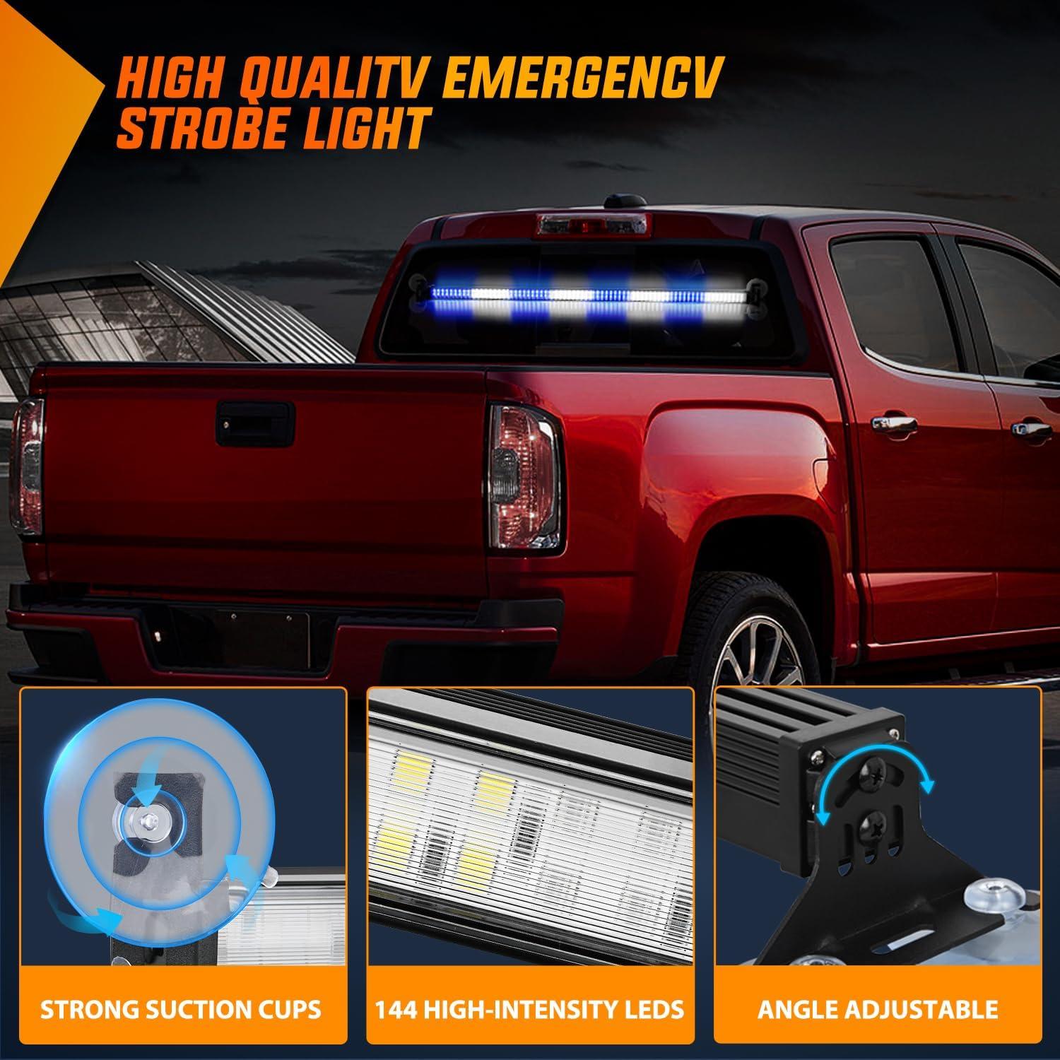 imageNilight 144LED Traffic Advisor Strobe Light Bar with Controller Amber Emergency Warning Hazard InteriorFrontRear Windshield Flashing for Cars Plow Trucks Construction VehiclesBlue White