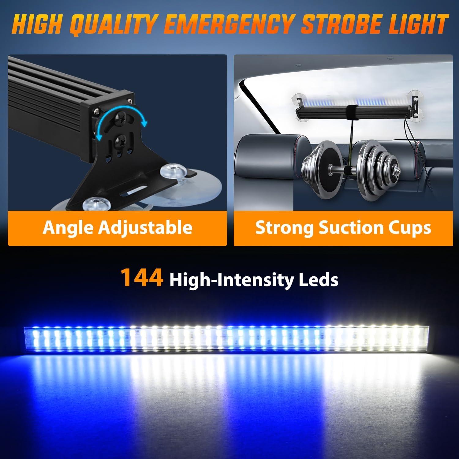 imageNilight 144LED Traffic Advisor Strobe Light Bar with Controller Amber Emergency Warning Hazard InteriorFrontRear Windshield Flashing for Cars Plow Trucks Construction VehiclesBlue White