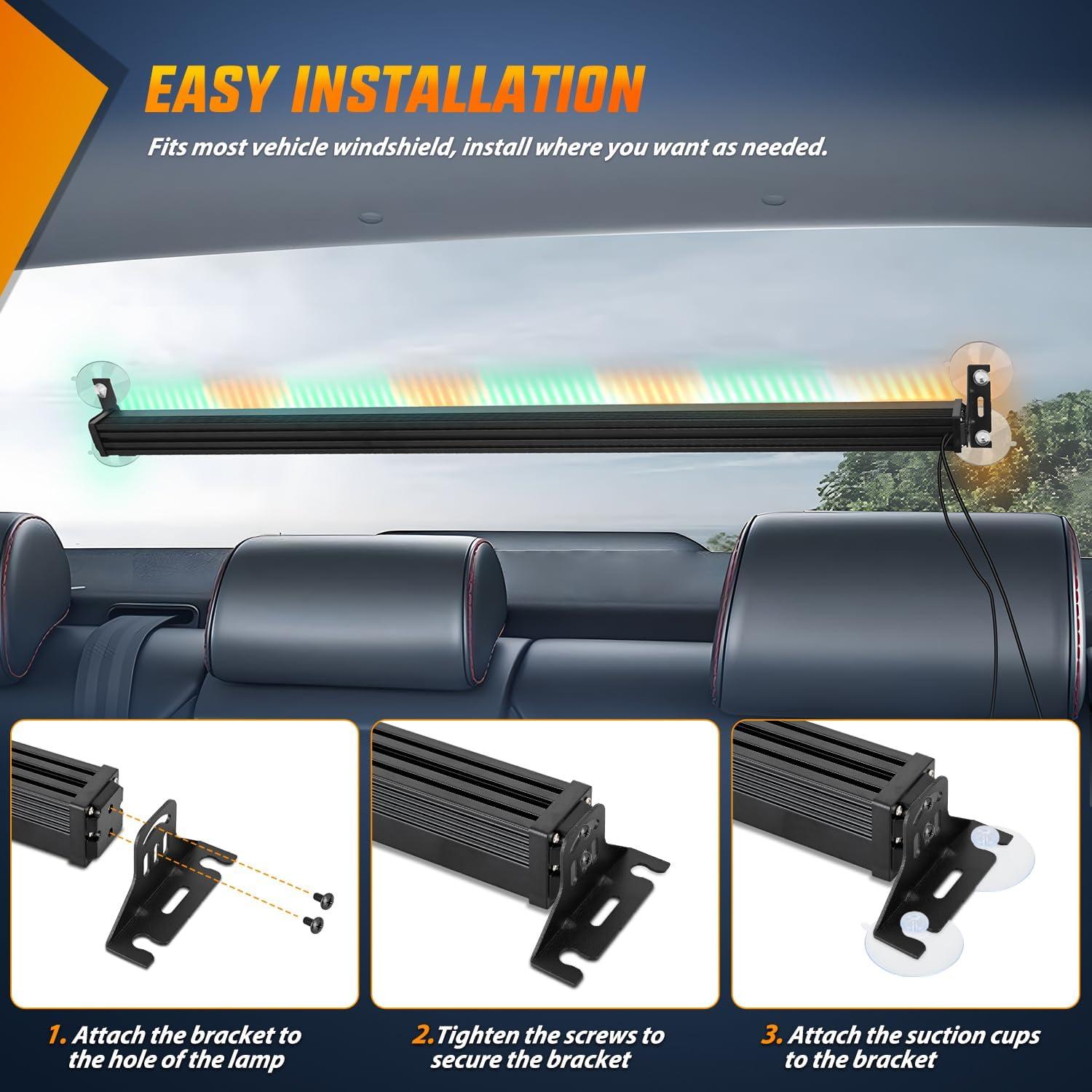 imageNilight 144LED Traffic Advisor Strobe Light Bar with Controller Amber Emergency Warning Hazard InteriorFrontRear Windshield Flashing for Cars Plow Trucks Construction VehiclesAmber Green