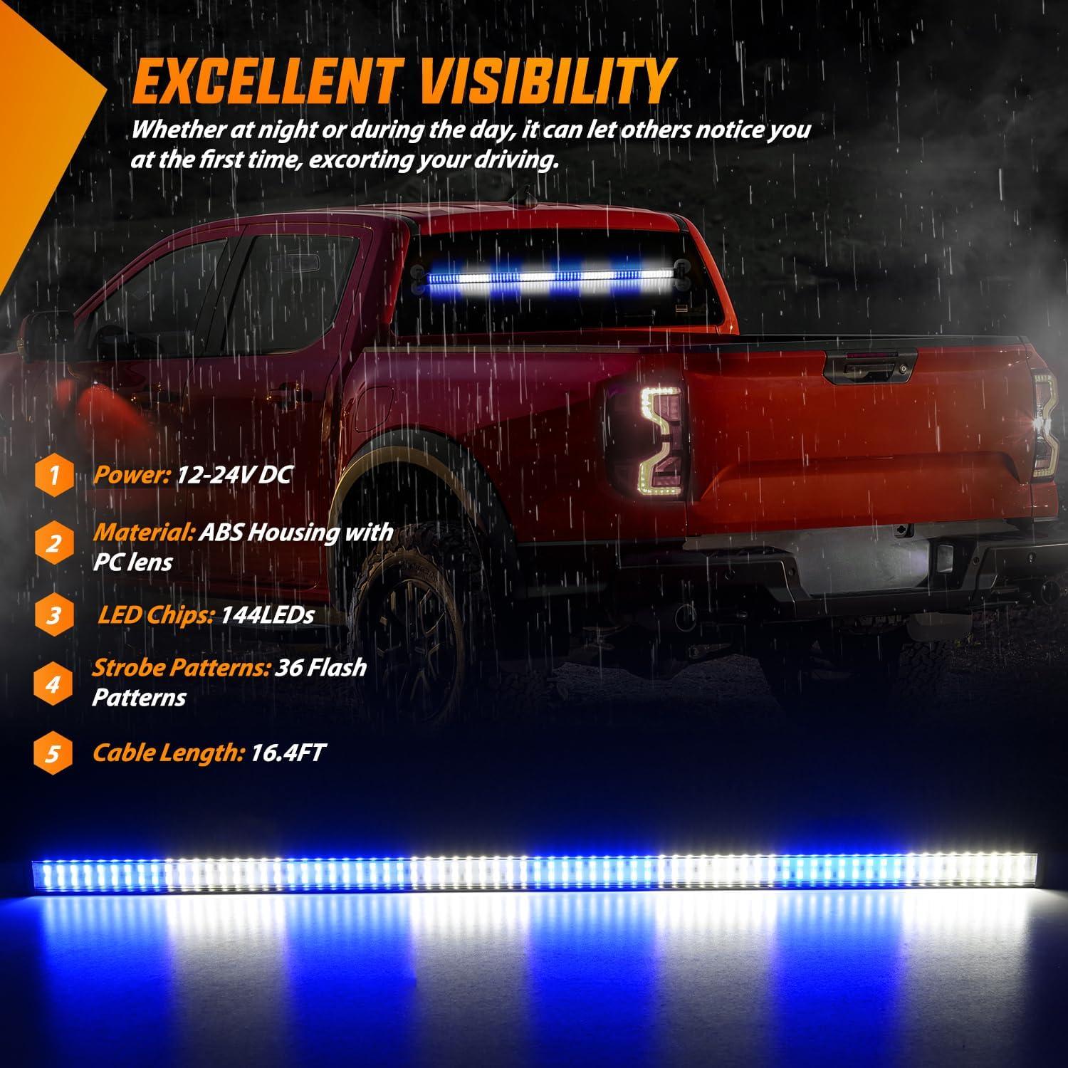 imageNilight 144LED Traffic Advisor Strobe Light Bar with Controller Amber Emergency Warning Hazard InteriorFrontRear Windshield Flashing for Cars Plow Trucks Construction VehiclesBlue White