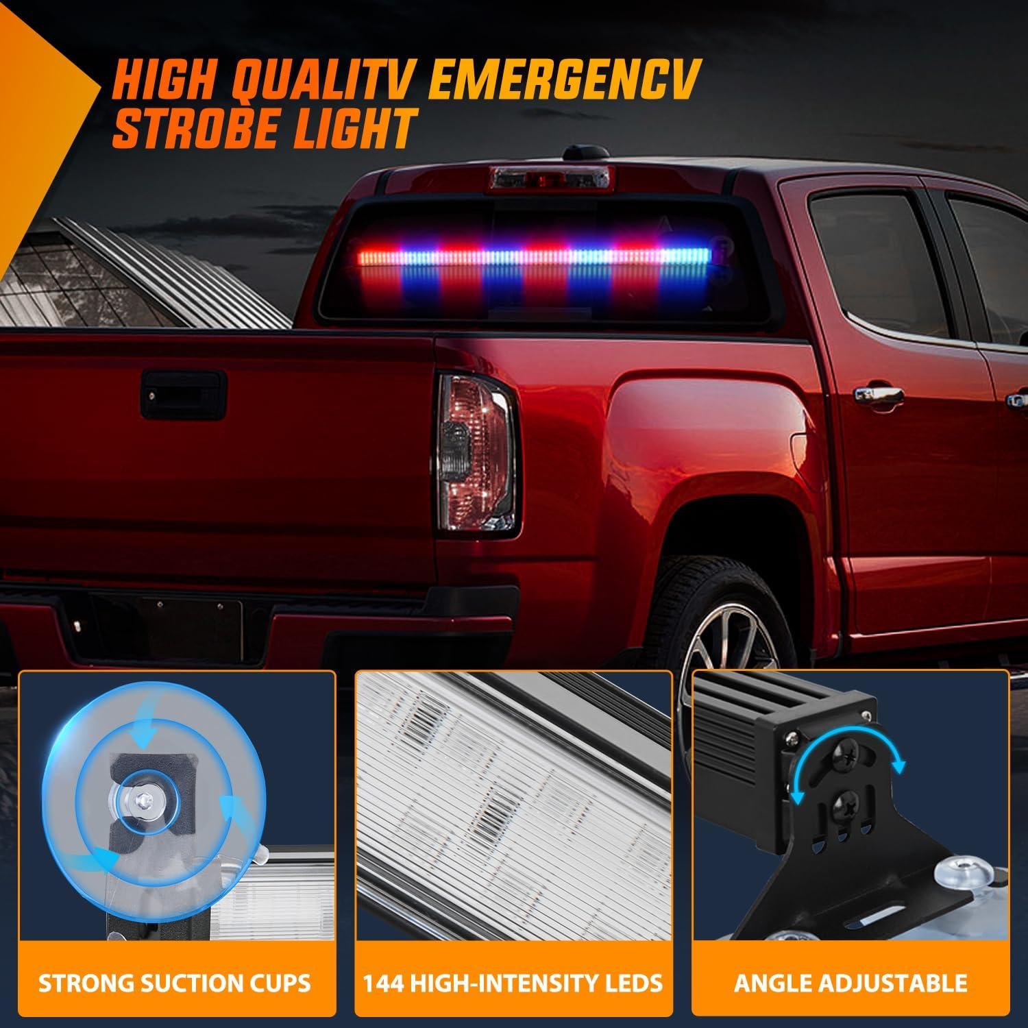 imageNilight 144LED Traffic Advisor Strobe Light Bar with Controller Amber Emergency Warning Hazard InteriorFrontRear Windshield Flashing for Cars Plow Trucks Construction VehiclesRed Blue