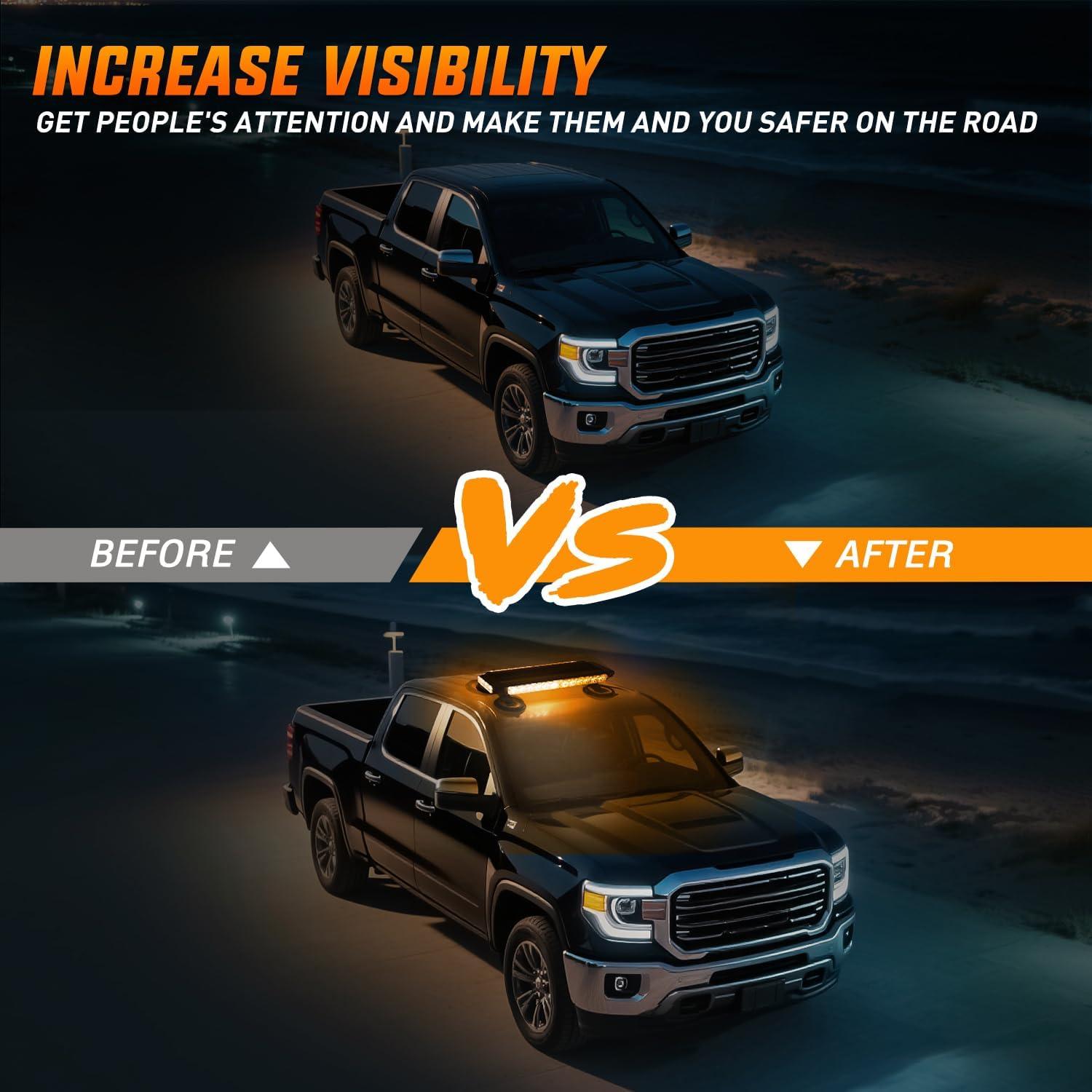 imageNilight 145quot Amber COB LED Strobe Rooftop Flashing Light Bar High Visibility Emergency Hazard Warning Beacon Lights wMagnetic Base for Safety Vehicles Trucks Pickup Cars Snowplow2 Years WarrantyAmber