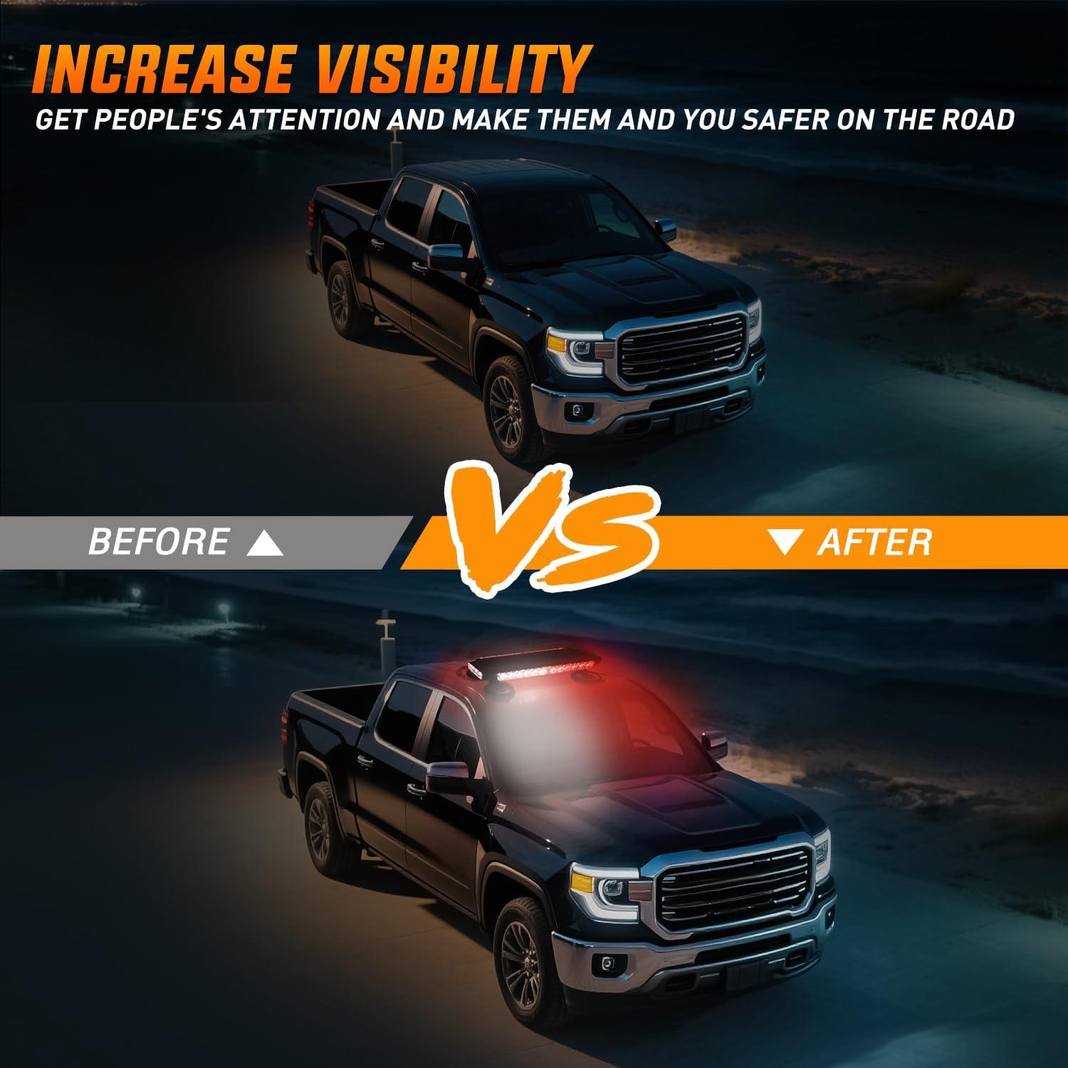 imageNilight 145quot Amber COB LED Strobe Rooftop Flashing Light Bar High Visibility Emergency Hazard Warning Beacon Lights wMagnetic Base for Safety Vehicles Trucks Pickup Cars Snowplow2 Years WarrantyRed White