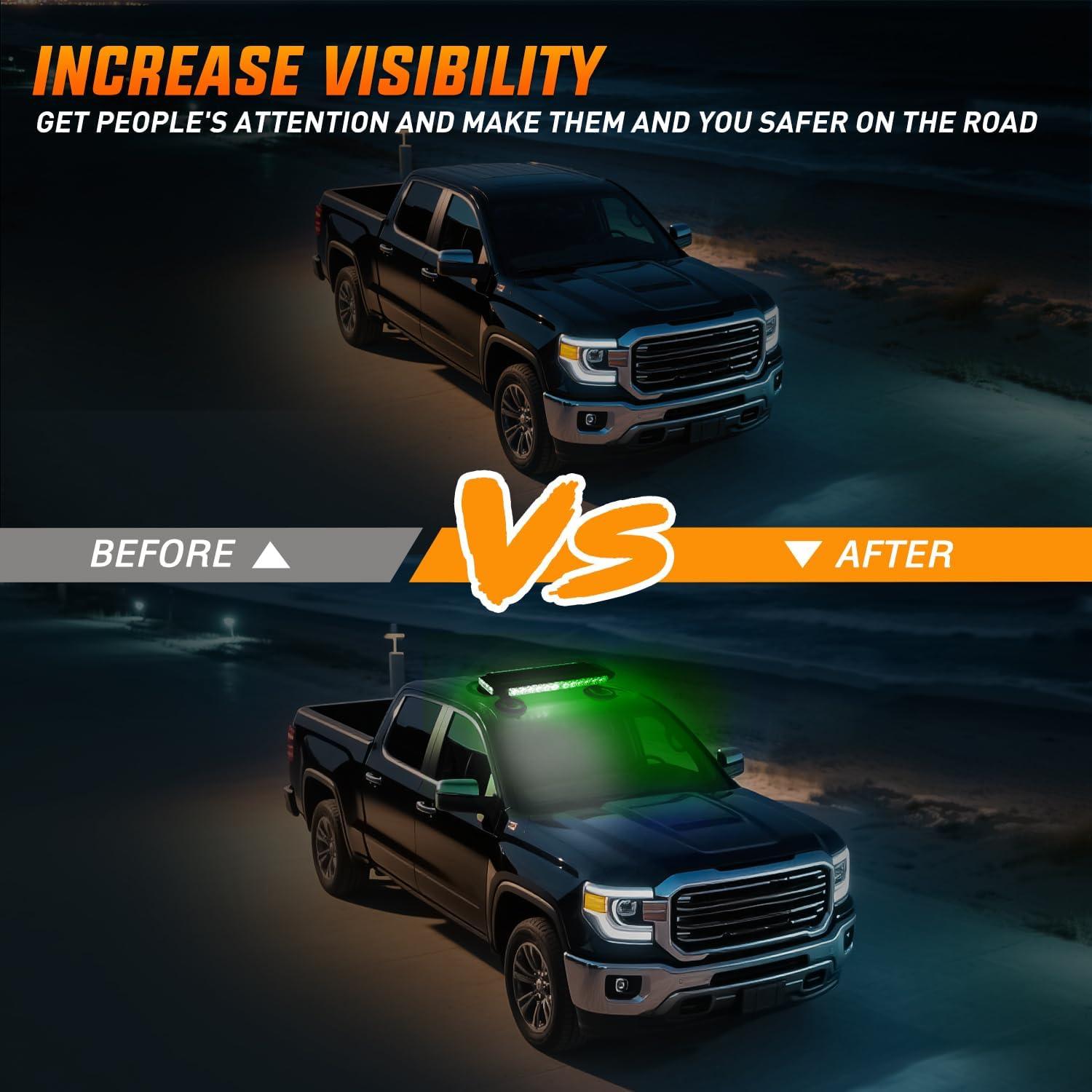 imageNilight 145quot Amber COB LED Strobe Rooftop Flashing Light Bar High Visibility Emergency Hazard Warning Beacon Lights wMagnetic Base for Safety Vehicles Trucks Pickup Cars Snowplow2 Years WarrantyGreen White