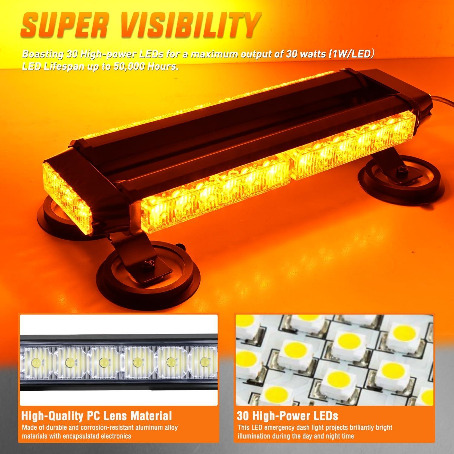 imageNilight 145quot Amber COB LED Strobe Rooftop Flashing Light Bar High Visibility Emergency Hazard Warning Beacon Lights wMagnetic Base for Safety Vehicles Trucks Pickup Cars Snowplow2 Years WarrantyAmber