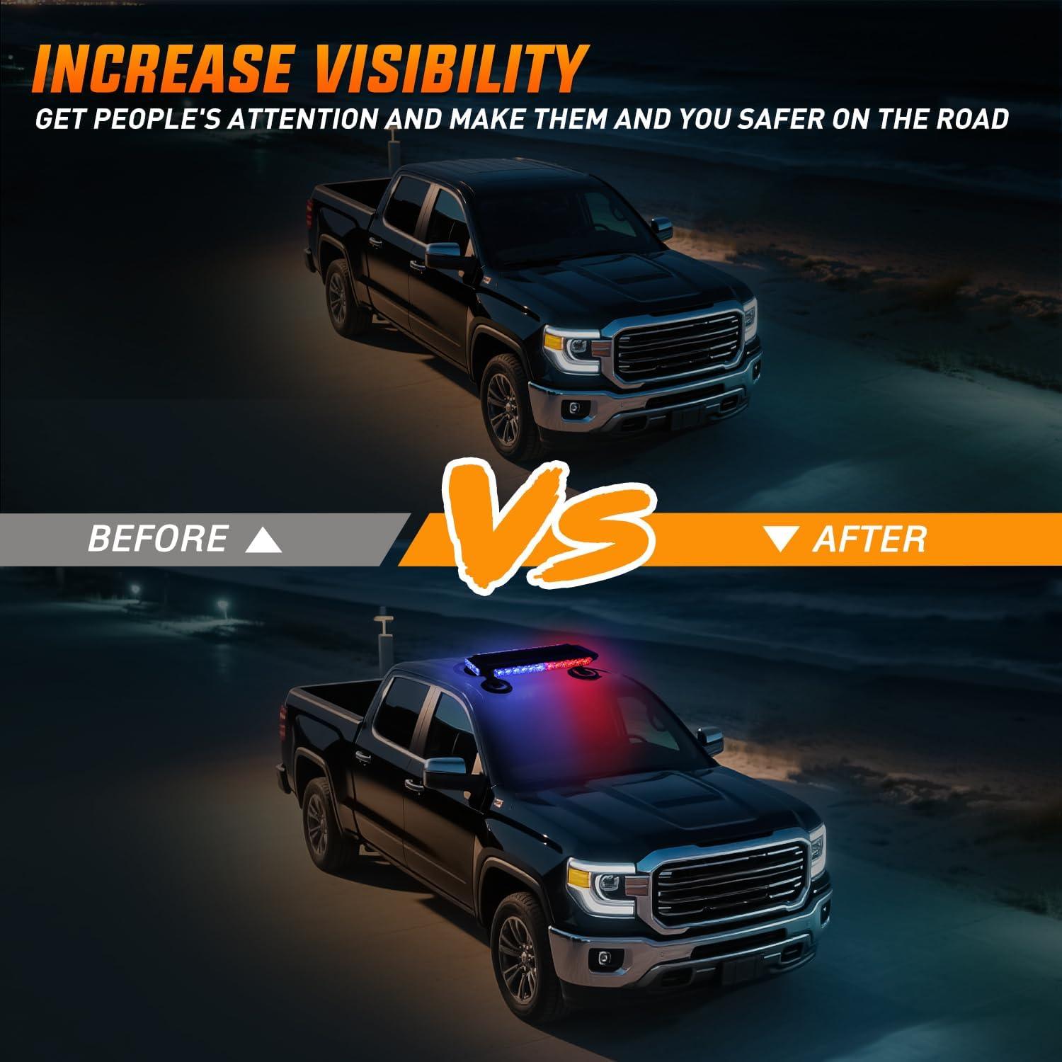 imageNilight 145quot Amber COB LED Strobe Rooftop Flashing Light Bar High Visibility Emergency Hazard Warning Beacon Lights wMagnetic Base for Safety Vehicles Trucks Pickup Cars Snowplow2 Years WarrantyRed Blue