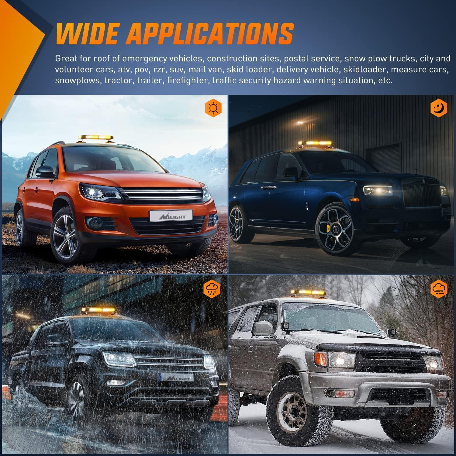 imageNilight 145quot Amber White COB LED Strobe Rooftop Flashing Light Bar High Visibility Emergency Hazard Warning Beacon wMagnetic Base for Safety Vehicles Trucks Pickup Cars Snowplow2 Years Warranty