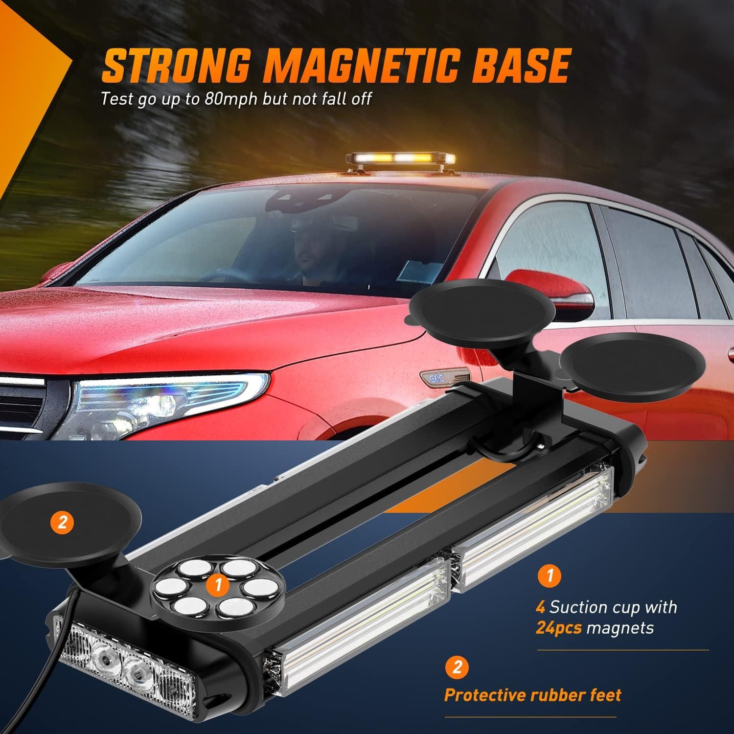 imageNilight 145quot Amber White COB LED Strobe Rooftop Flashing Light Bar High Visibility Emergency Hazard Warning Beacon wMagnetic Base for Safety Vehicles Trucks Pickup Cars Snowplow2 Years Warranty