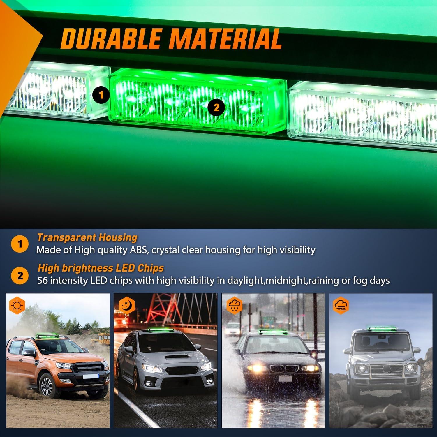 imageNilight 295quot Roof Top Strobe Lights 56LED Hazard Light Emergency Safety Warning LED Flashing Bar Magnetic Mount 12V 24V Cars Trucks Tractors Snow Plows Construction VehiclesGreen Mix White