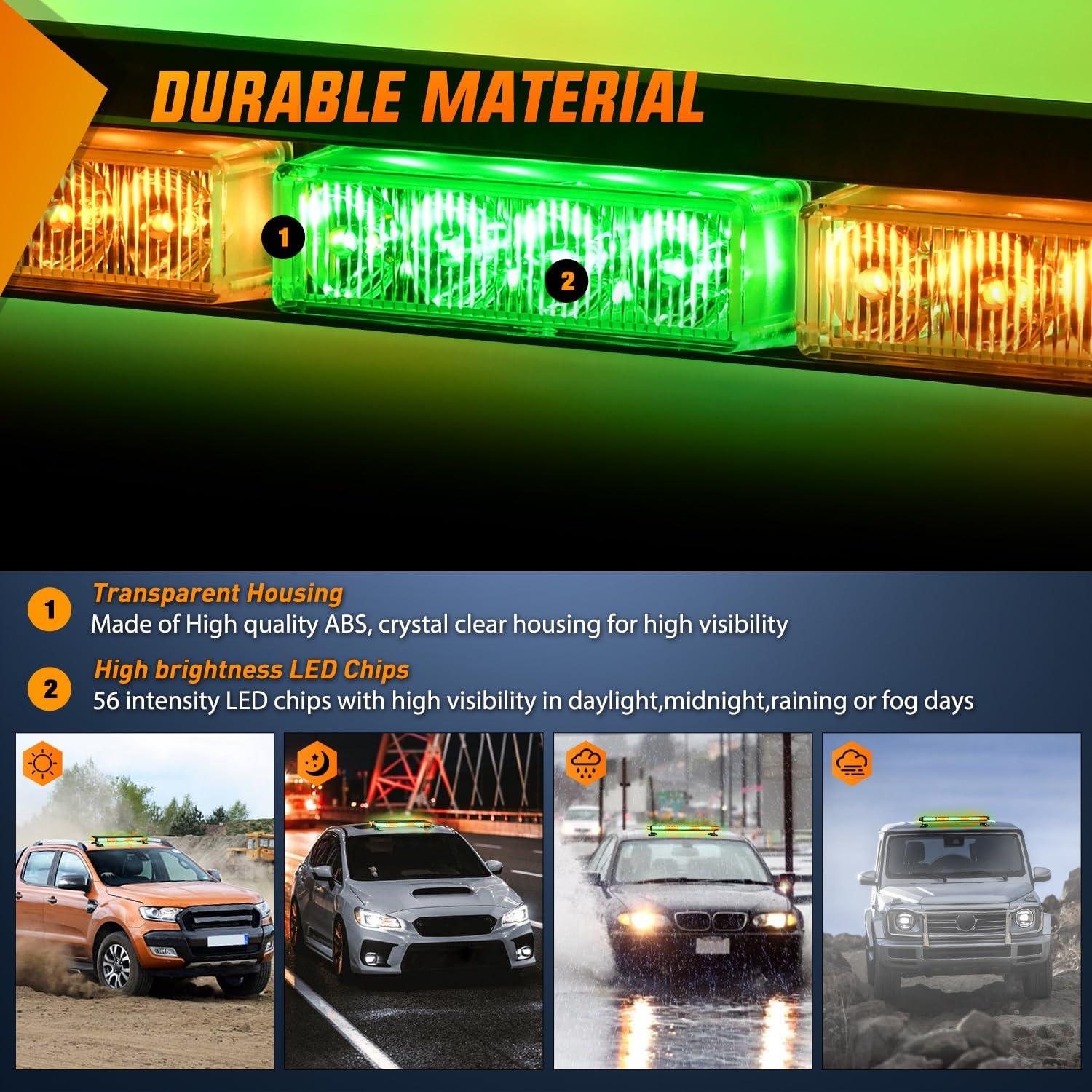 imageNilight 295quot Roof Top Strobe Lights 56LED Hazard Light Emergency Safety Warning LED Flashing Light Bar Magnetic Mount 12V 24V Cars Trucks Tractors Snow Plows Construction VehiclesAmber Mix Green