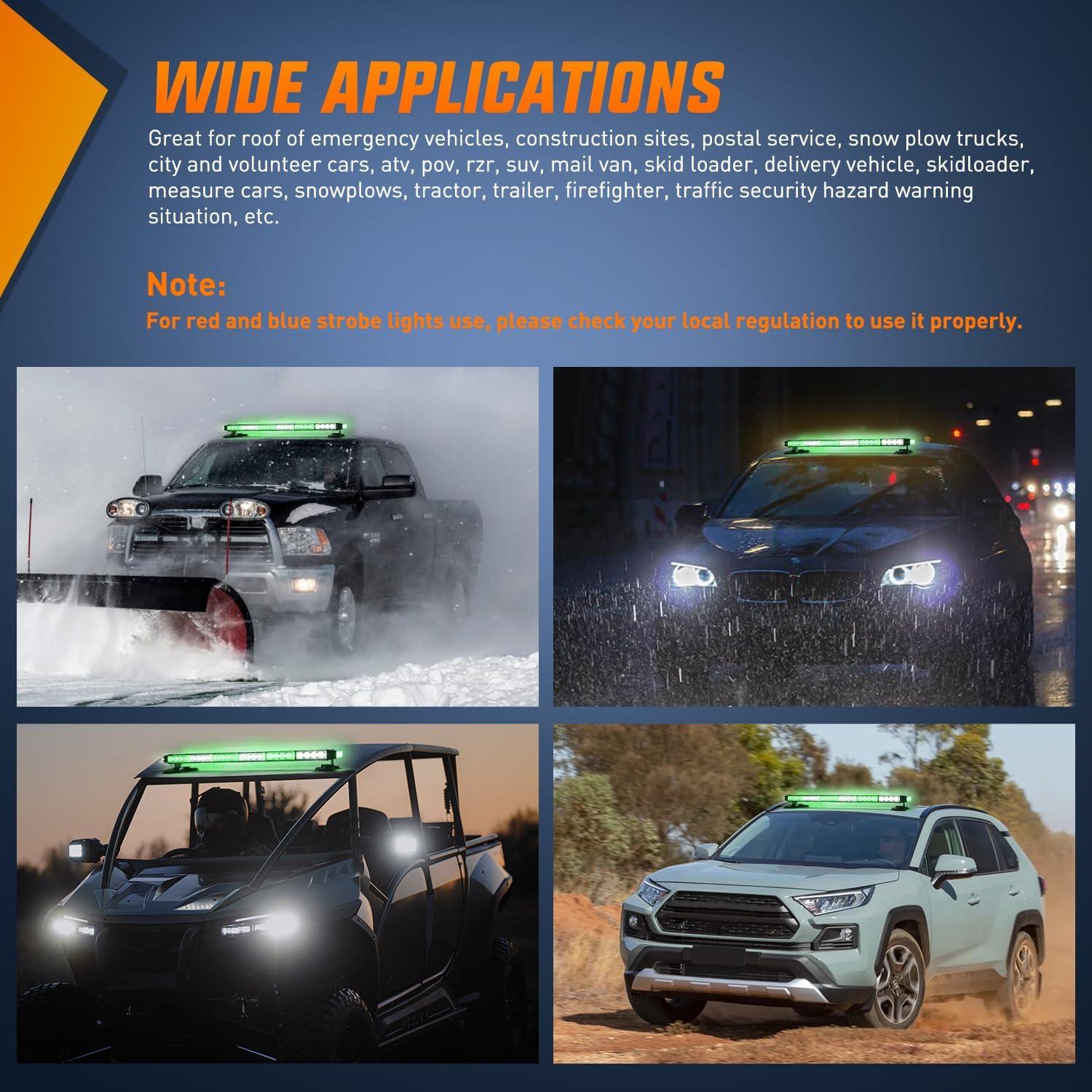 imageNilight 295quot Roof Top Strobe Lights 56LED Hazard Light Emergency Safety Warning LED Flashing Light Bar Magnetic Mount 12V 24V Cars Trucks Tractors Snow Plows Construction VehiclesGreen Mix White