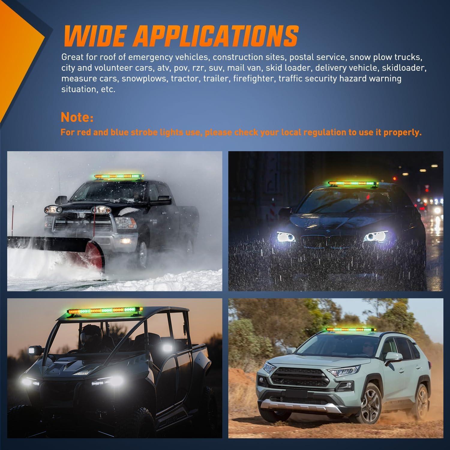 imageNilight 295quot Roof Top Strobe Lights 56LED Hazard Light Emergency Safety Warning LED Flashing Light Bar Magnetic Mount 12V 24V Cars Trucks Tractors Snow Plows Construction VehiclesAmber Mix Green