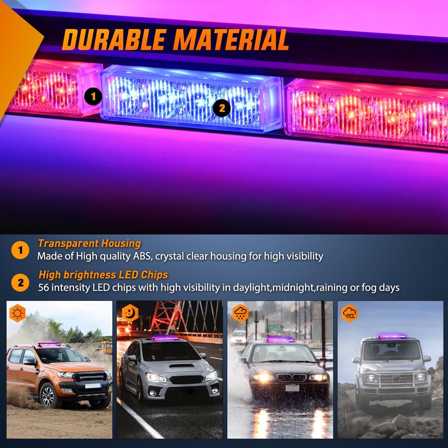 imageNilight 295quot Roof Top Strobe Lights 56LED Hazard Light Emergency Safety Warning LED Flashing Light Bar Magnetic Mount 12V 24V Cars Trucks Tractors Snow Plows Construction VehiclesRed Mix Blue