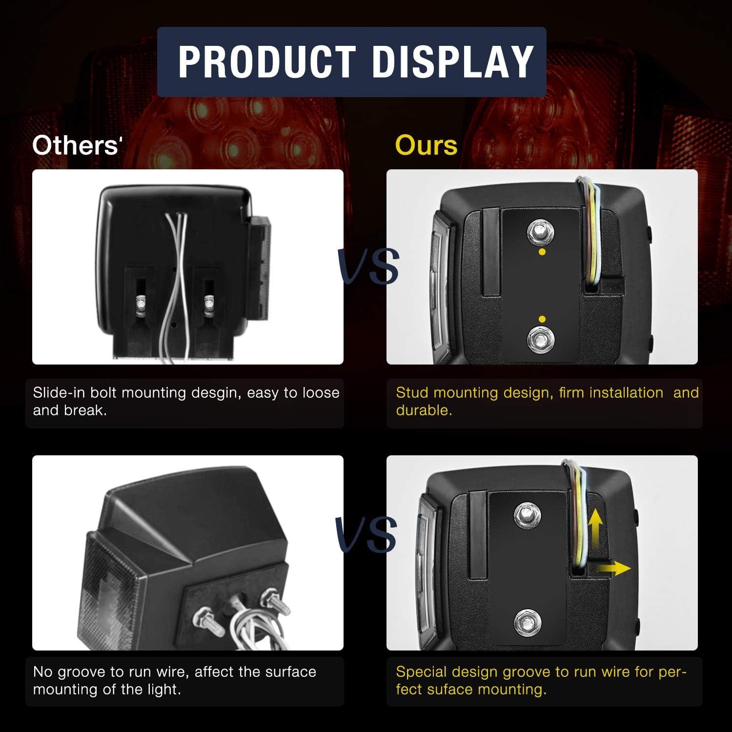 imageNilight 2PCS 12V LED Submersible Low Profile Square Trailer Lights with 1PC Red 9 LED ID Bar Marker Tail Identification Light for Truck RV Car Bus Trailer Van Caravan Boat 2 Years Warranty