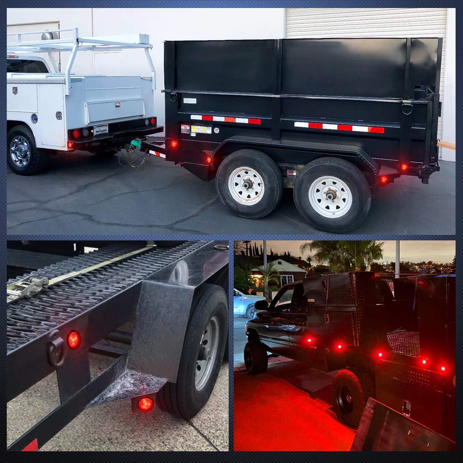 imageNilight 2PCS 4Inch Round Red LED Trailer Tail Lights with 5PCS 4 LED Round Trailer LED Marker Clearance Light for Truck RV Car Bus Trailer Van Caravan Boat 2 Years Warranty