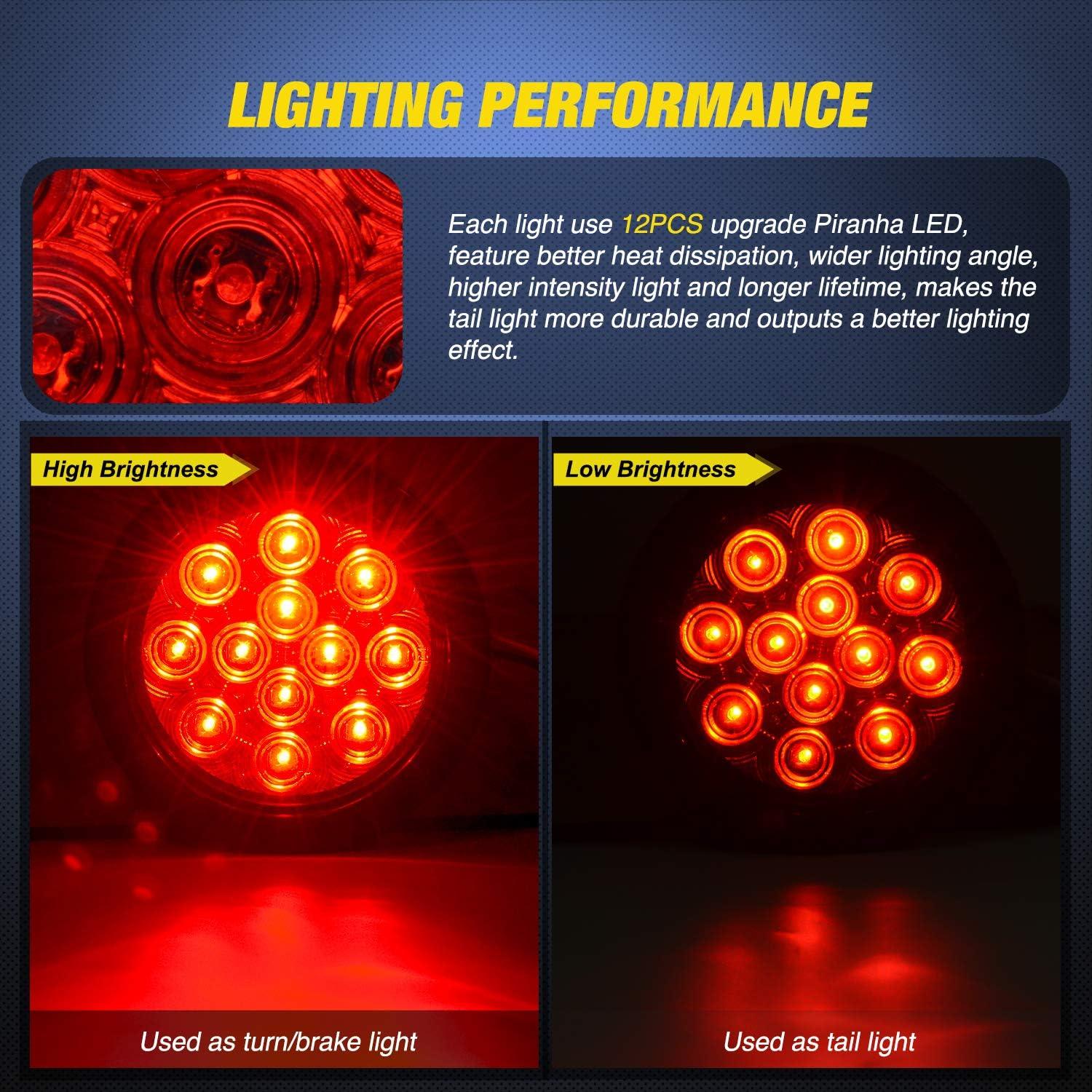 imageNilight 2PCS 4Inch Round Red LED Trailer Tail Lights with 5PCS 4 LED Round Trailer LED Marker Clearance Light for Truck RV Car Bus Trailer Van Caravan Boat 2 Years Warranty