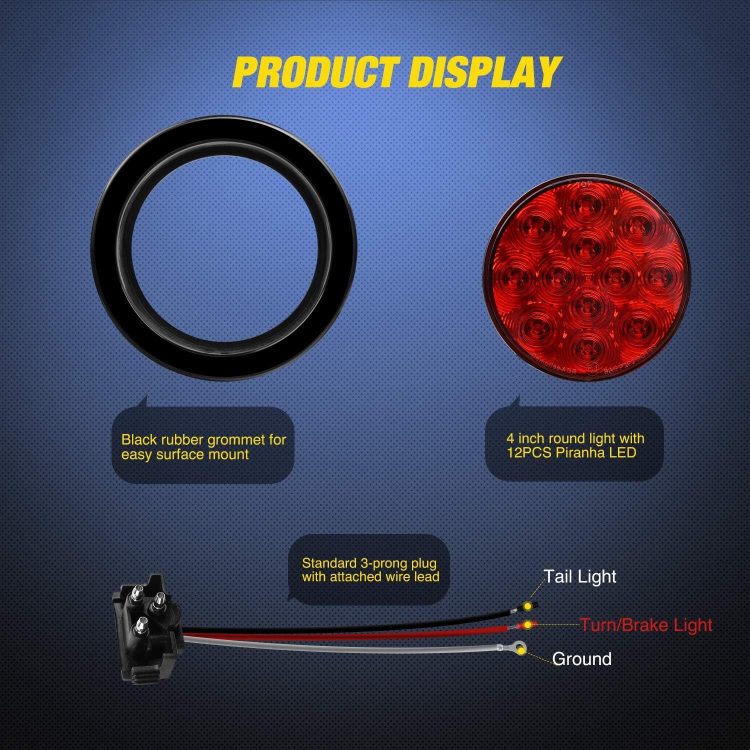 imageNilight 2PCS 4Inch Round Red LED Trailer Tail Lights with 5PCS 4 LED Round Trailer LED Marker Clearance Light for Truck RV Car Bus Trailer Van Caravan Boat 2 Years Warranty