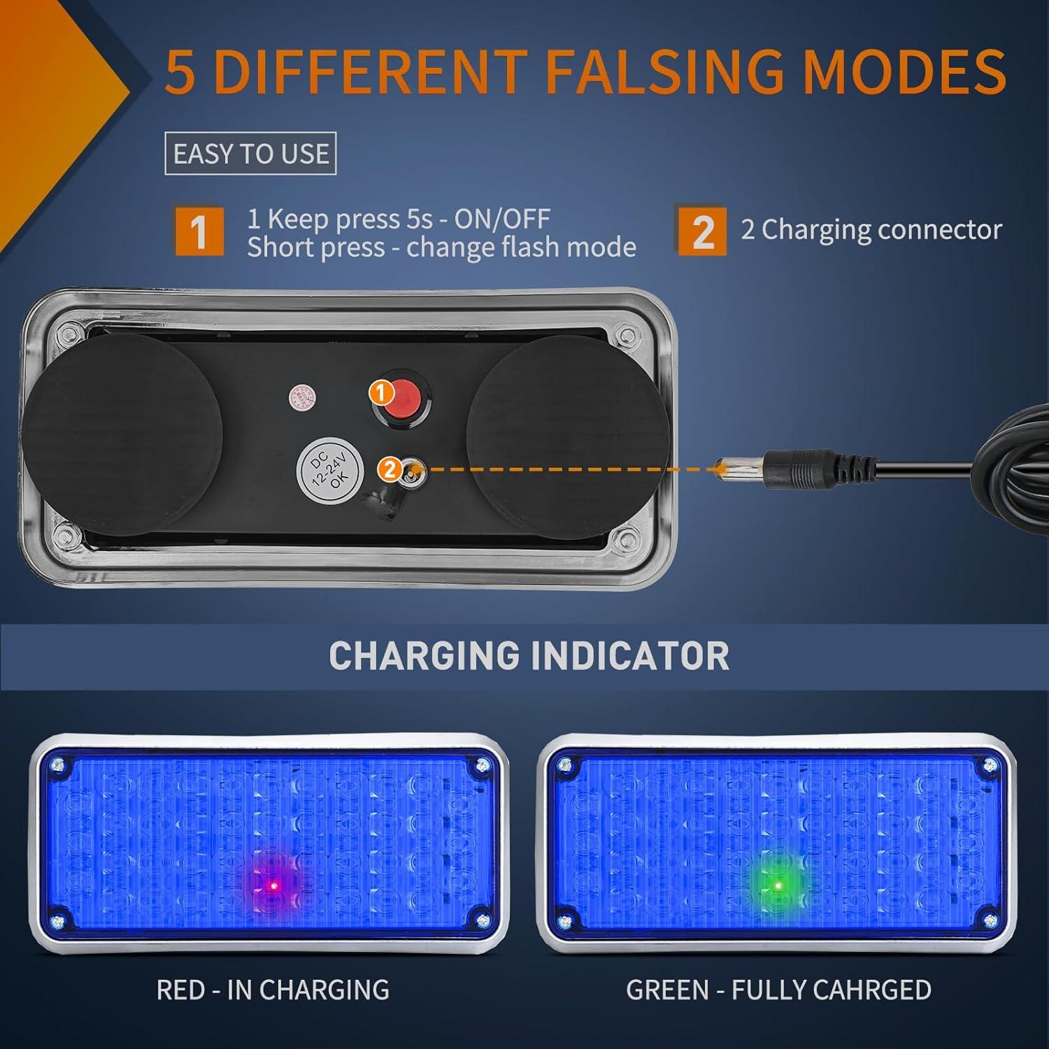 imageNilight 2PCS Blue Strobe Wireless Magnetic Lights Portable Warning Hazard Light Surface Mount Waterproof 5 Patterns for 12V 24V Off Road Eergency Vehicles